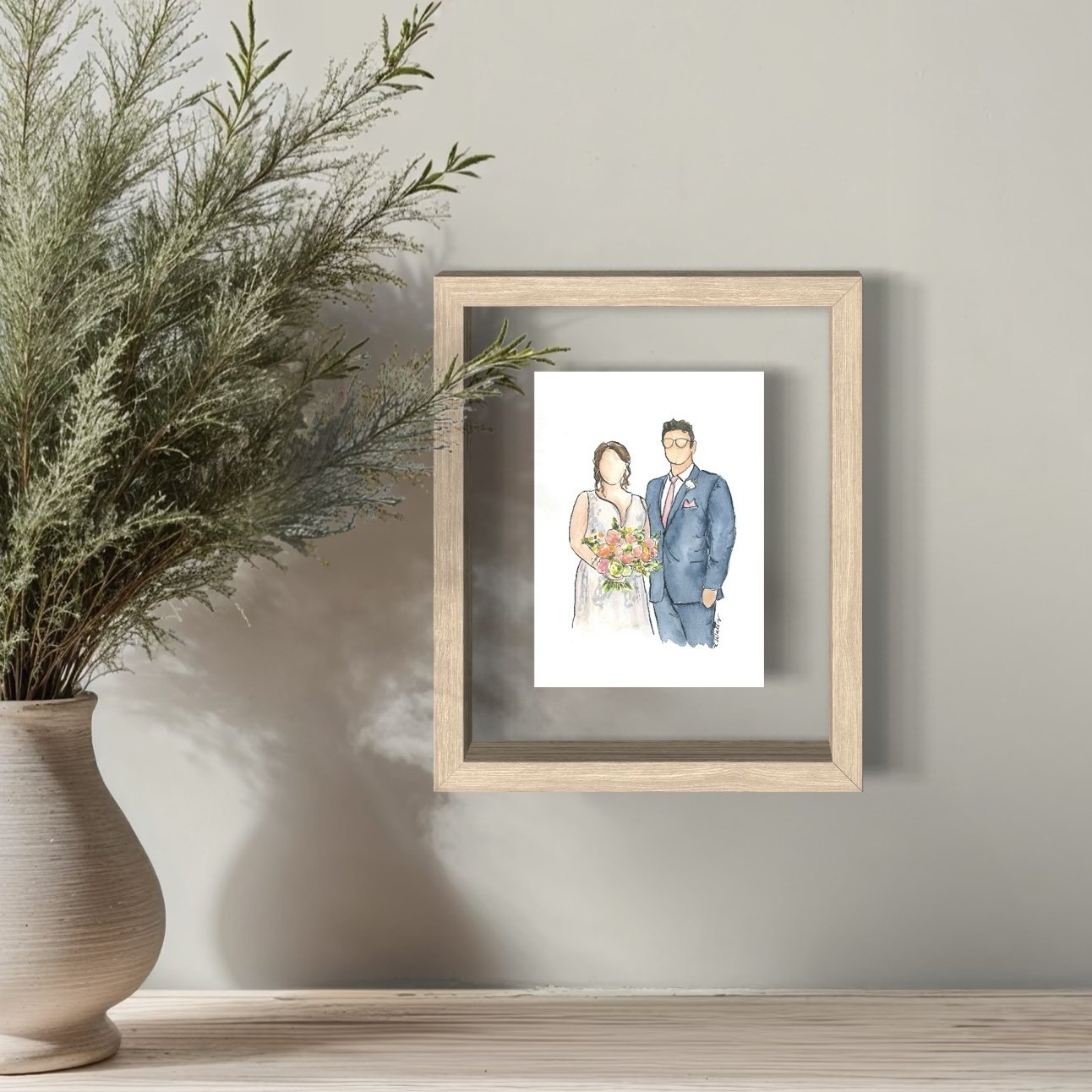 Handpainted Watercolor Mini Wedding Portrait