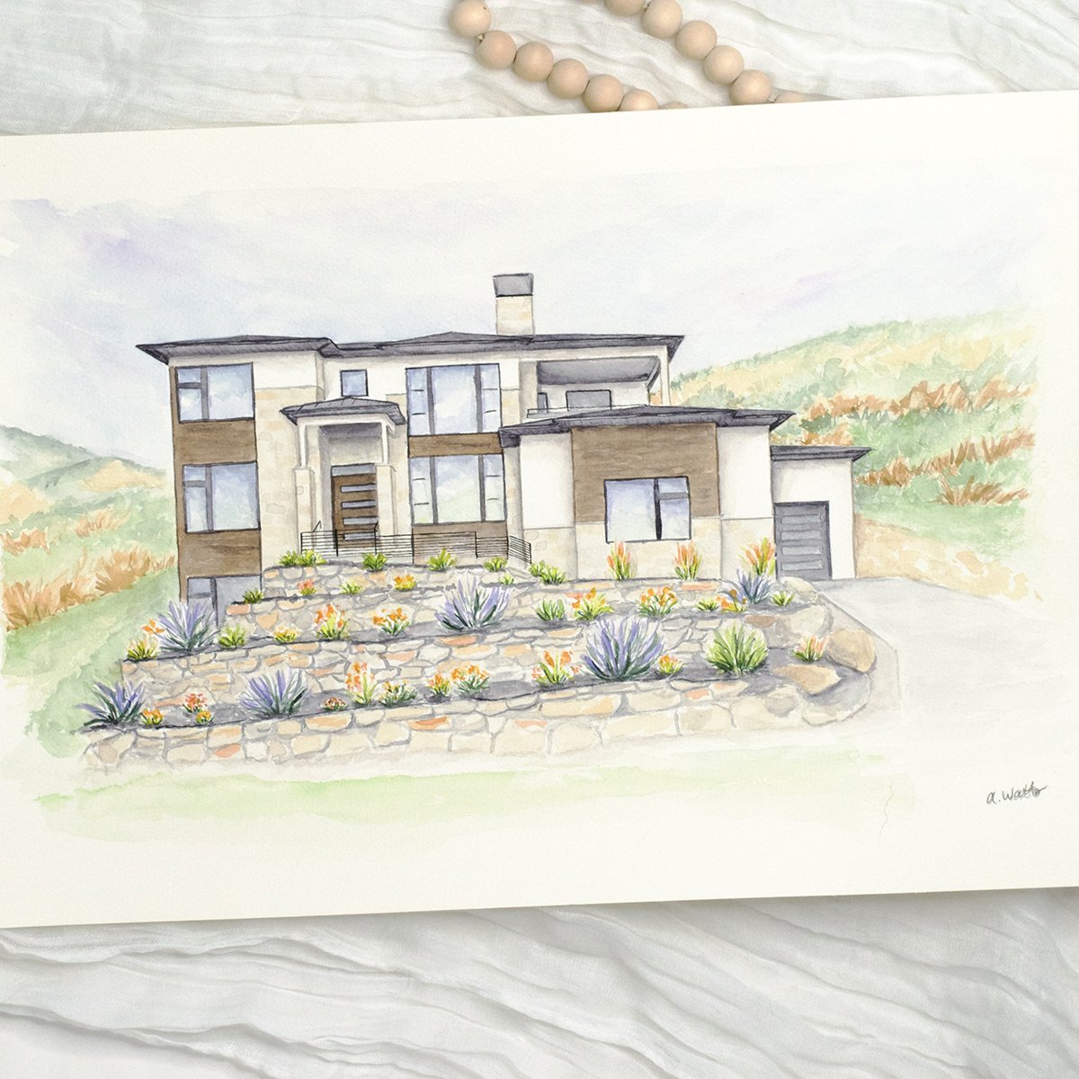 Custom Watercolor Painting Artist Personalized Houst Portrait Salt Lake Heber Valley Utah Realtor Closing Gift