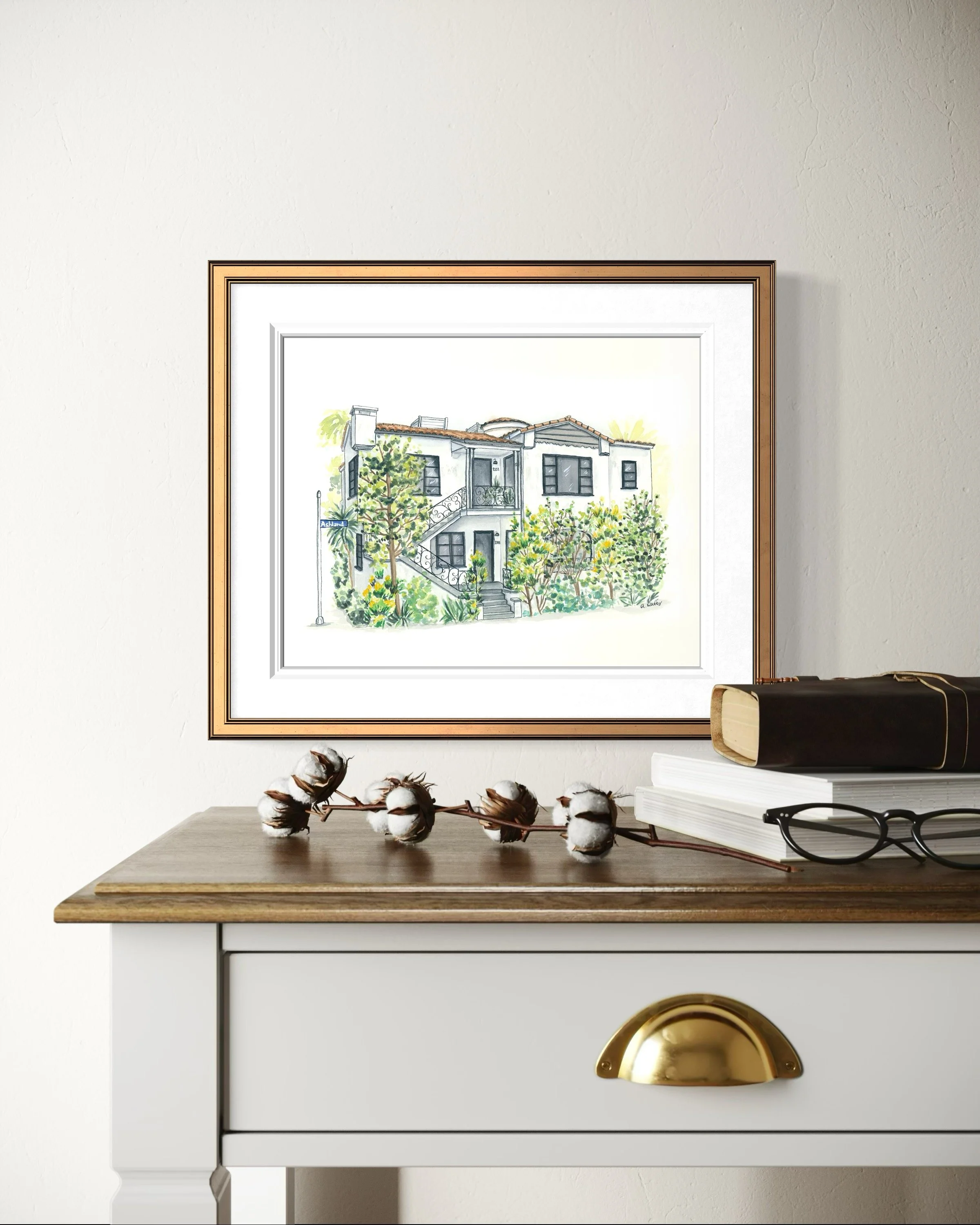 Custom Watercolor Painting Artist personalized painting of Heber Valley, UT home with mountains