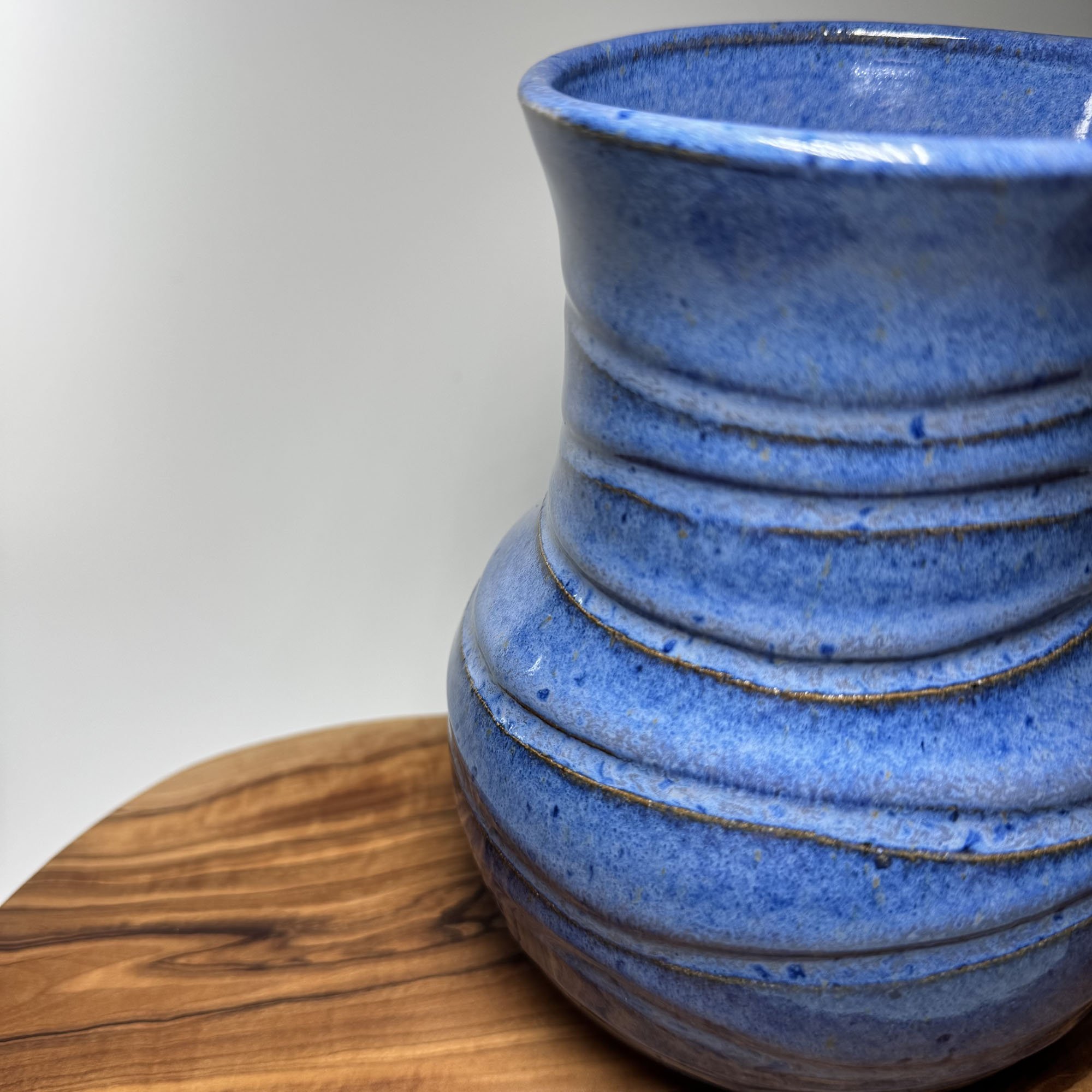 VASE, LARGE, CARVED, SPECKLED BLUE