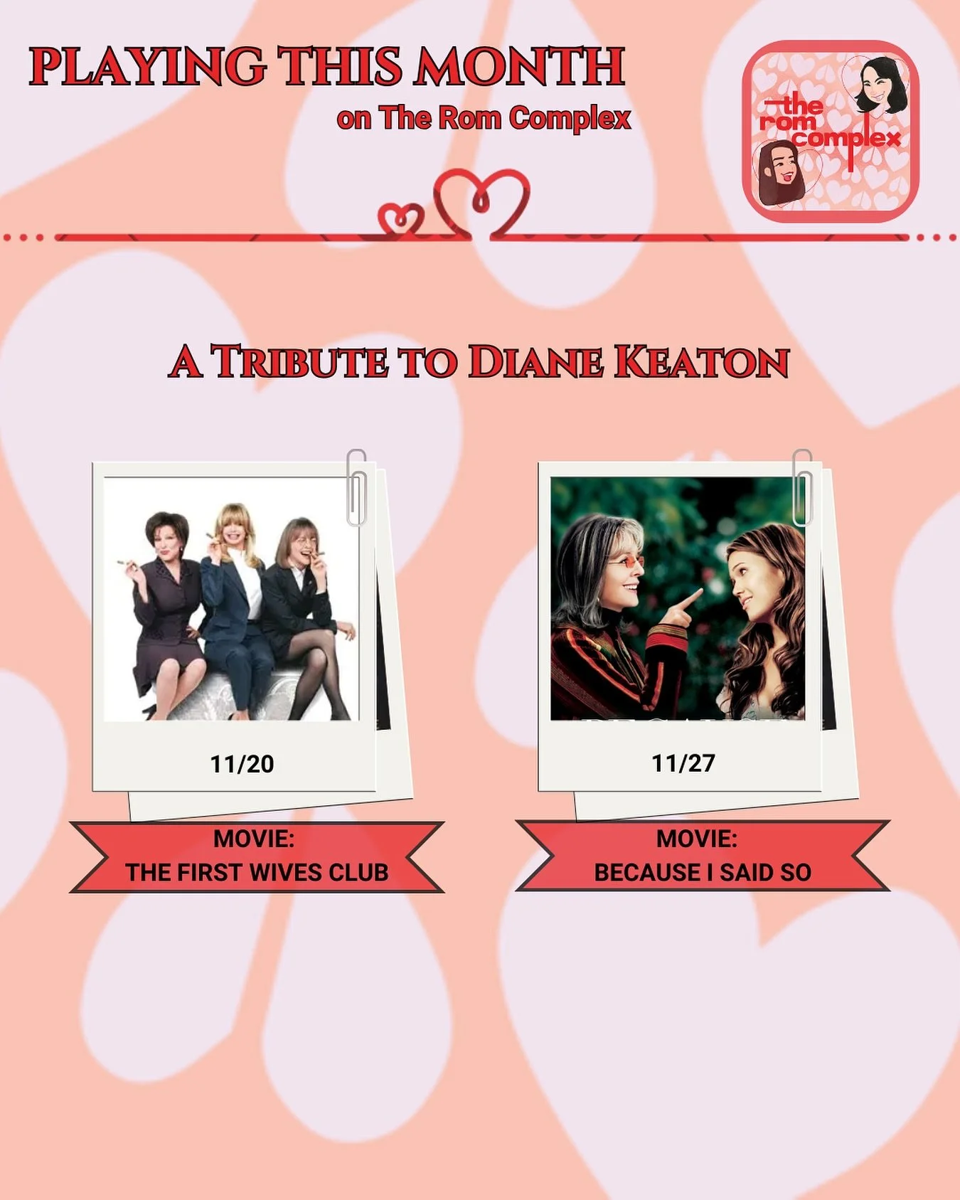 We&rsquo;re backkkkkkkkkk 🤭 and celebrating an absolute icon. 

Our dearly departed Diane Keaton passed this October and our rom com hearts are torn to bits 😭 So in honor of the legend, we&rsquo;re watching some of our fave Keaton films and talking