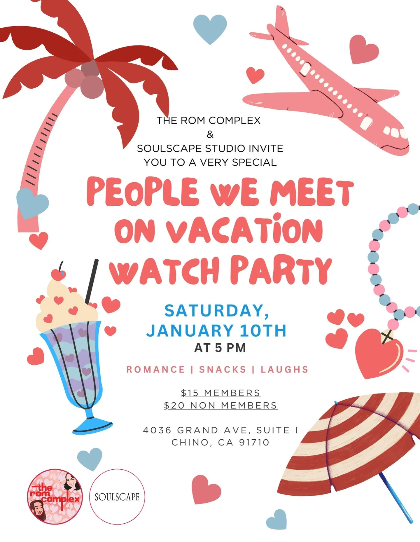 Calling all romance girlies! 💖✨Join us + @soulscapepilates for an after-hours People We Meet on Vacation watch party designed for rom-com lovers and soft hearts alike. Expect dim lights, plush mats, reformer lounging, snacks, sips, and the kind of c