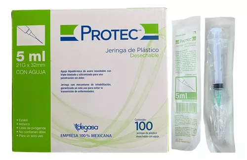 Jeringa plastico 5ML protec C/100