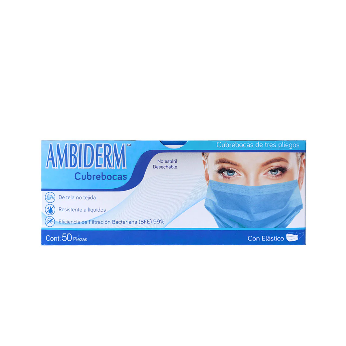 Cubrebocas azules ambiderm C/50 pzas