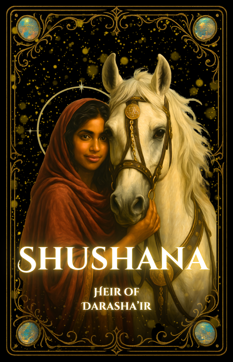 Shushana hidden heir of Darasha’ir from Sapphire Sands fantasy world, warrior horse rider character in The Song of Sapphire Sands
