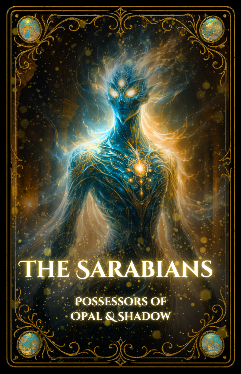 The Sarabians from Sapphire Sands fantasy world, mystical beings in The Song of Sapphire Sands, opal-powered entities