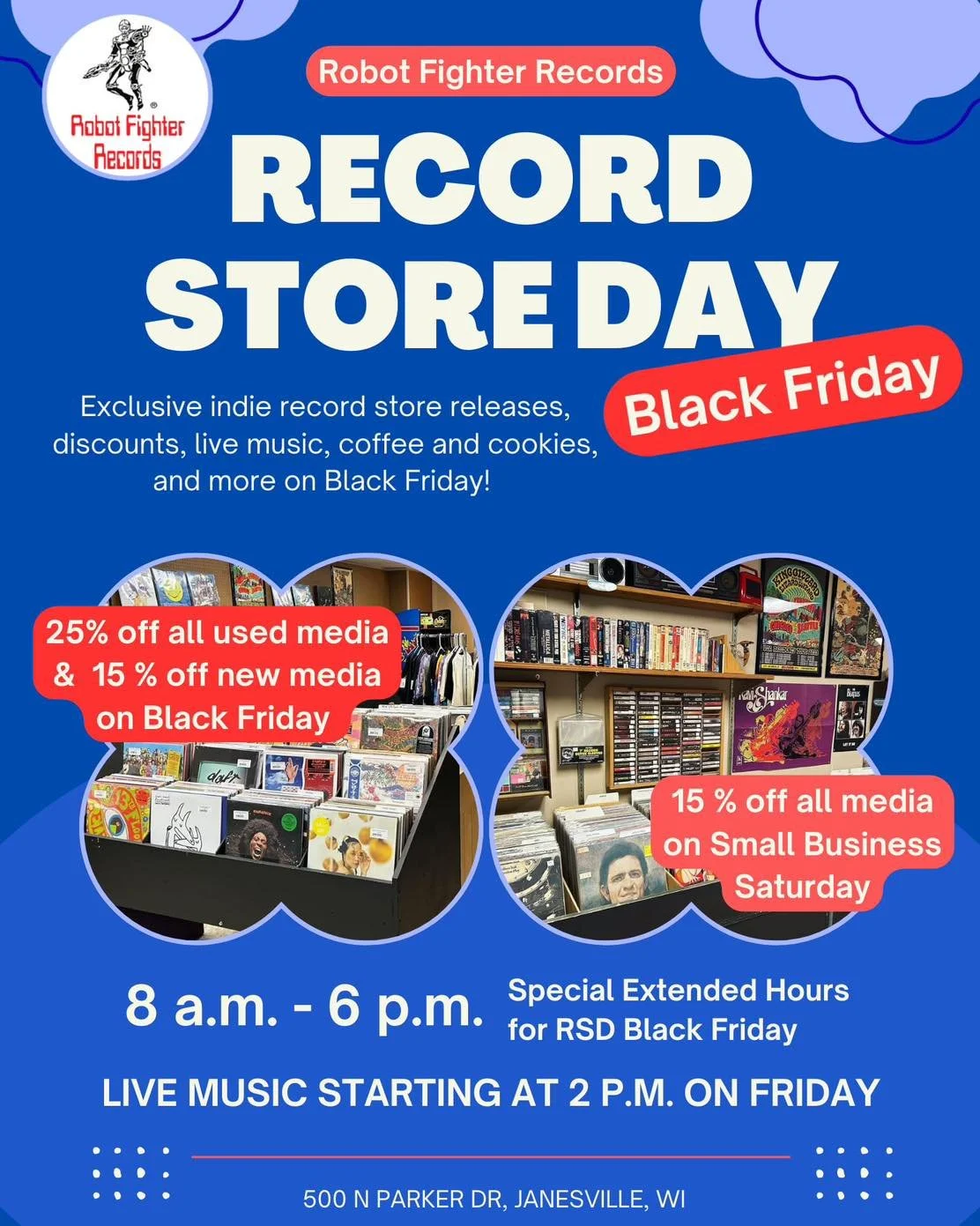 Record Store Day Black Friday is this Friday!! Stop by for exclusive releases, great deals, and more! As a heads up we will be closed Thanksgiving. We will reopen extra early Friday to start the festivities! Sale excluded RSDBF 2025 titles.