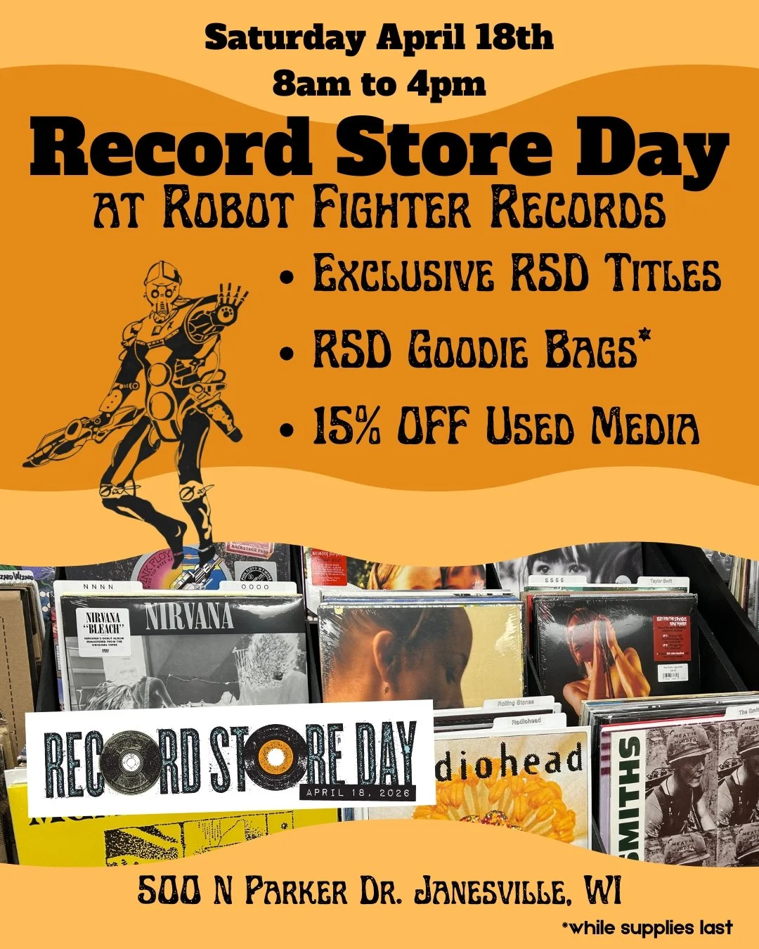 Record Store Day is only 12 Days away! We are opening early that day at 8AM and we are expecting a line. All RSD titles are limited and will be first come first served. They will also be limited to one of each title per customer, until the line is go