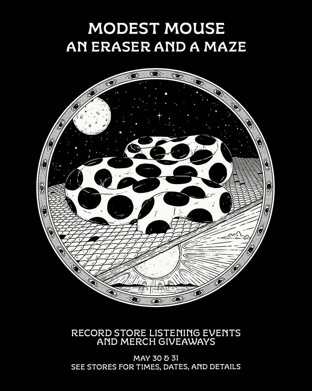 Join us May 31st to hear the new album from MODEST MOUSE -- AN ERASER AND A MAZE -- a week before its release. We will be open from 2PM to 4PM for listening and shopping. They also gave us some swag to give away and a prize at the end. 

AN ERASER AN