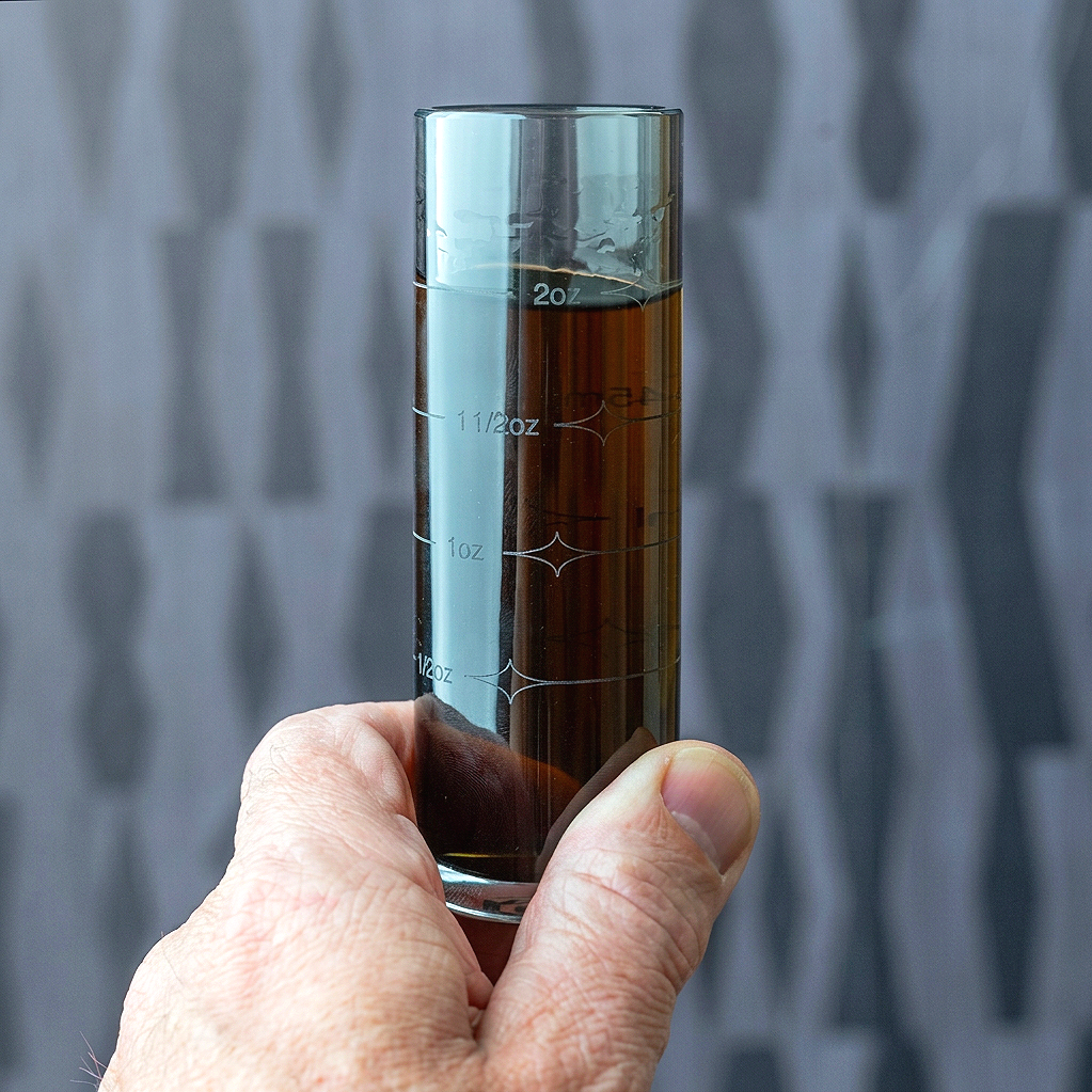 handblown gray glass cocktail jigger
