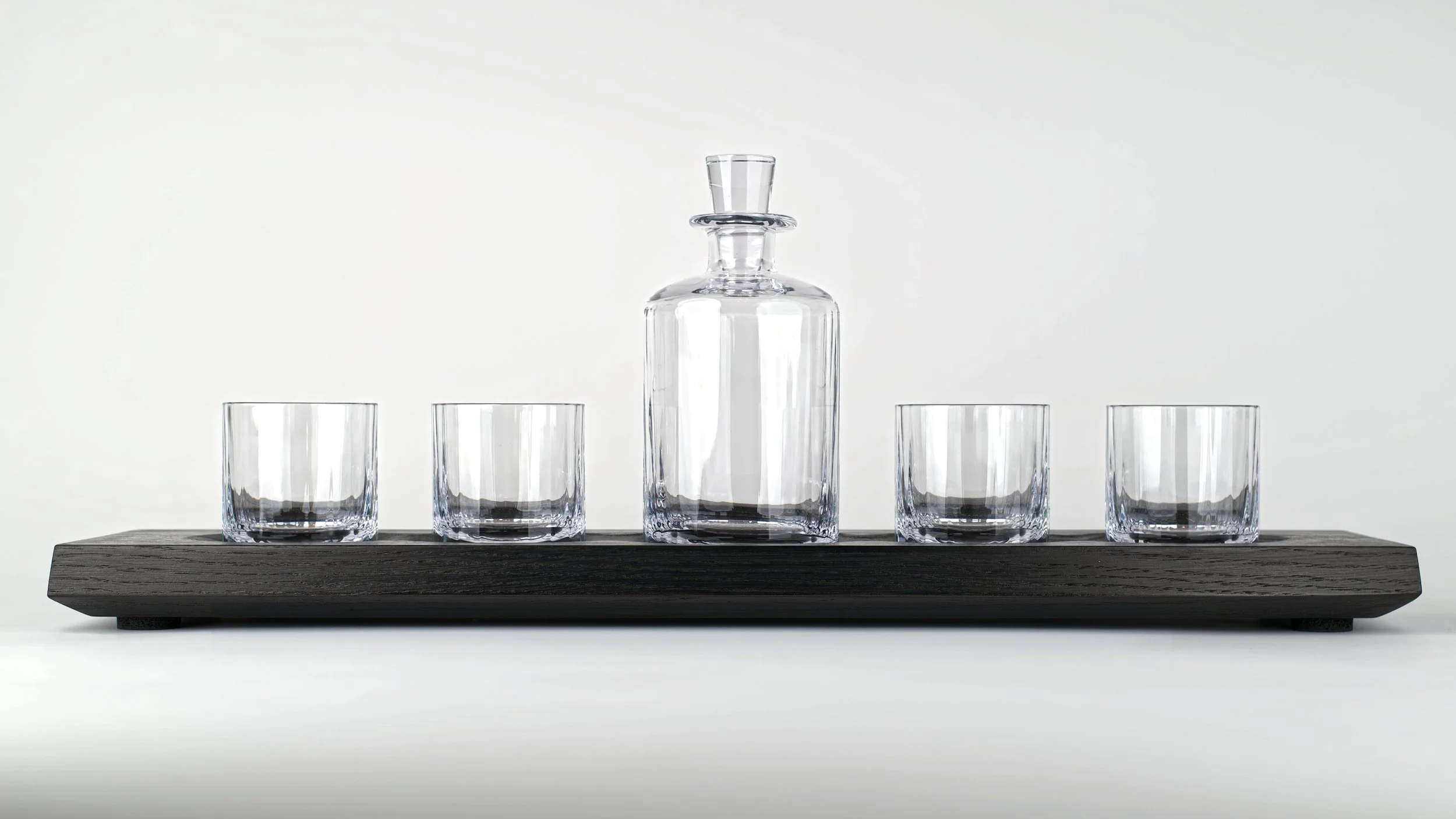 Diamond Crystal Whiskey Set on Ebonized Oak Base