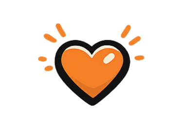 A stylized orange heart with a shiny highlight, surrounded by small orange rays.