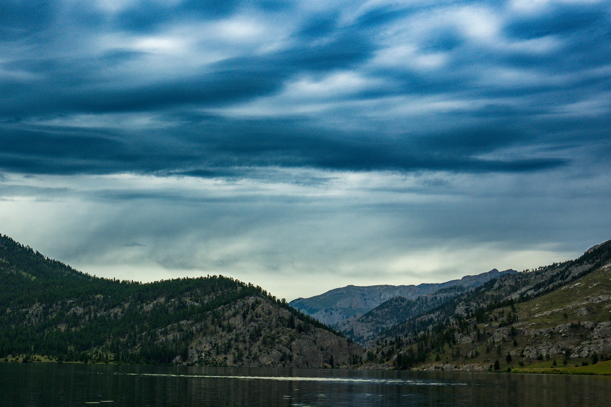 Clouds racing over a river valley, Montana