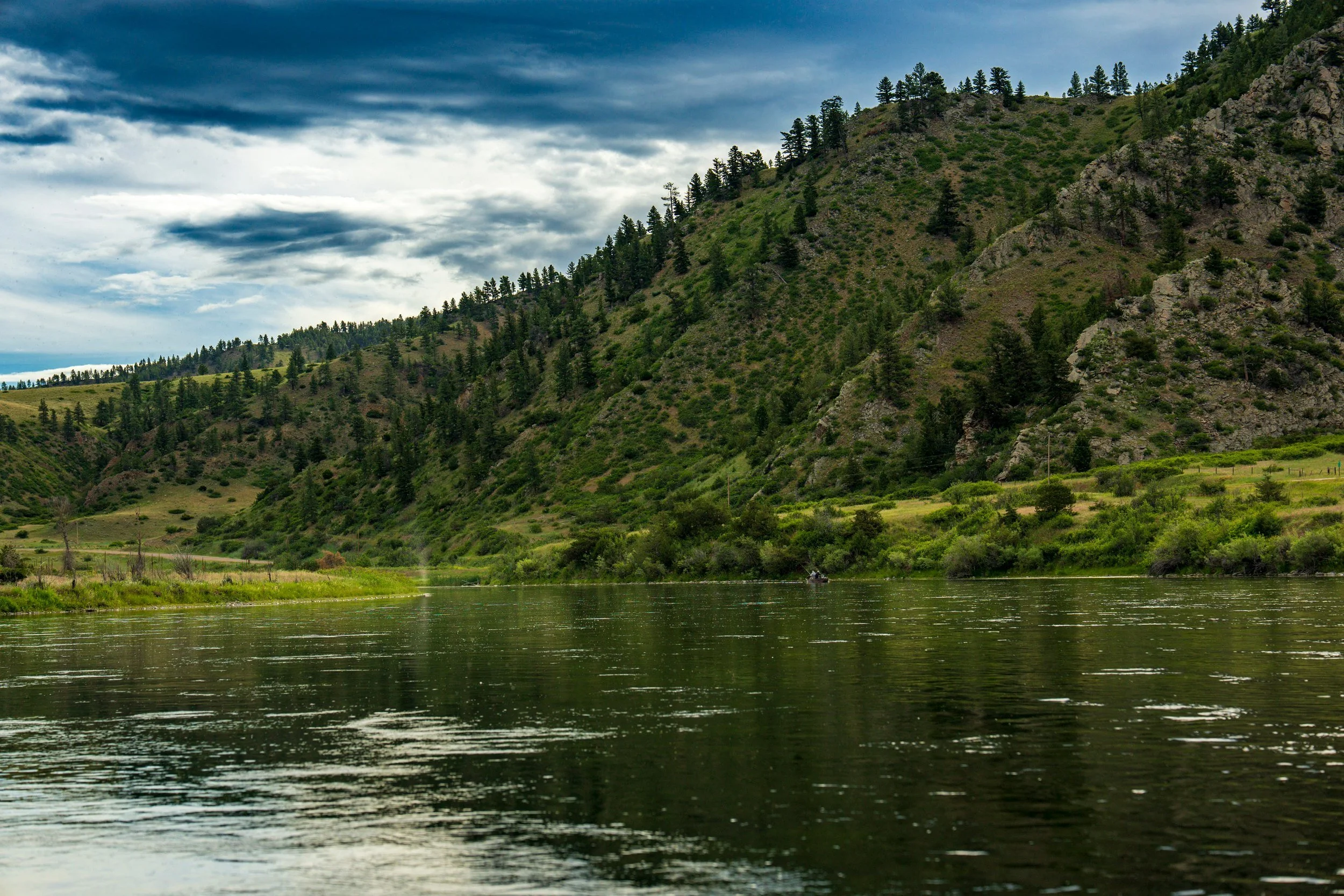 Wooded hills along the river, Montana