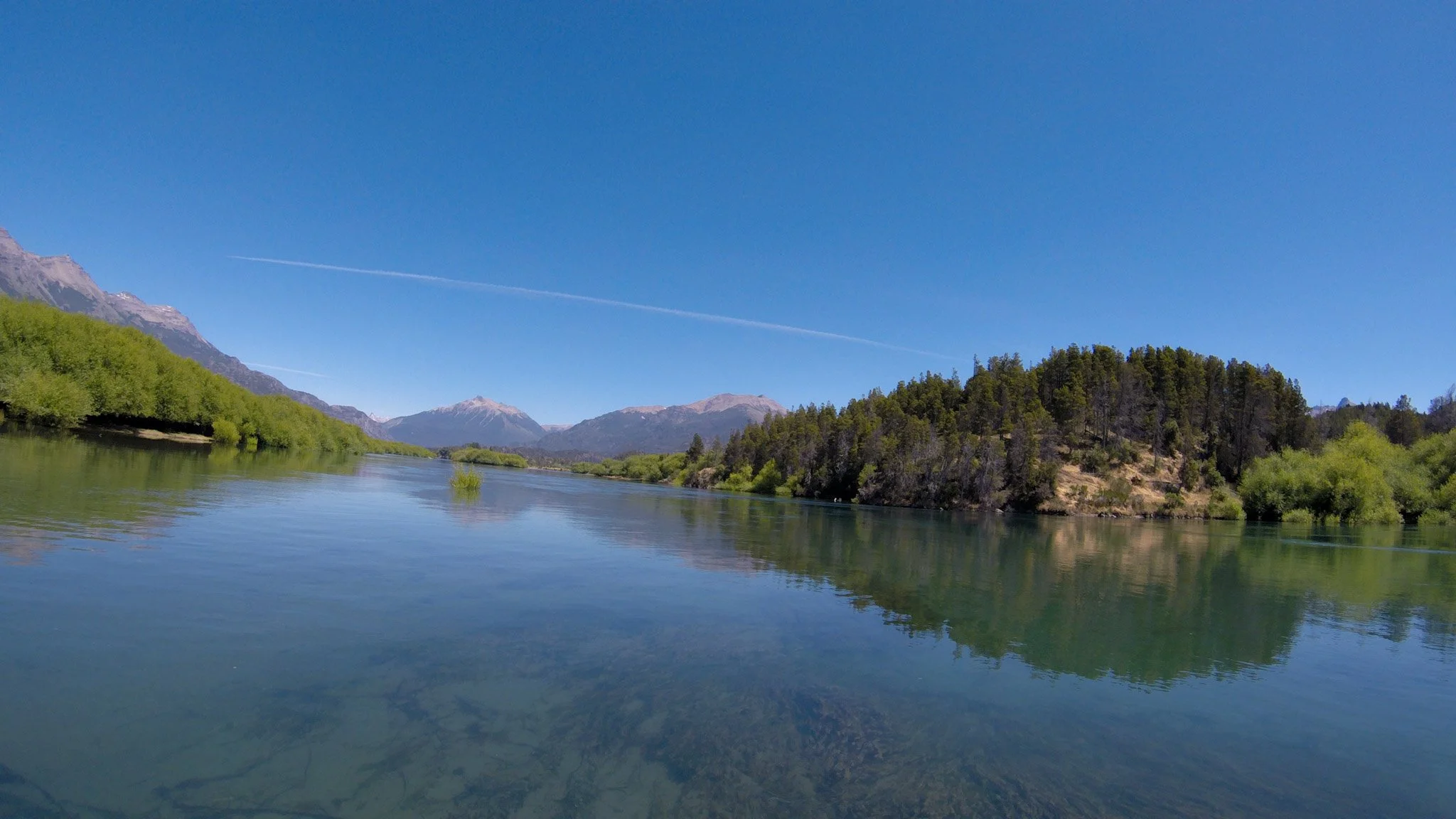 Mirror-calm lakes and still rivers in Patagonia
