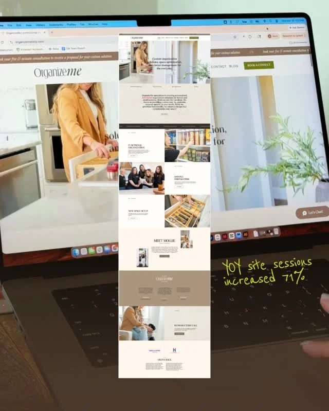 Looking at @organizeme.help one year after launch: Mollie came to us in early 2025 with a DIY logo and a business that had outgrown it. We rebuilt from the ground up with a rebrand, new taglines, brand photography, and a redesigned website anchored i