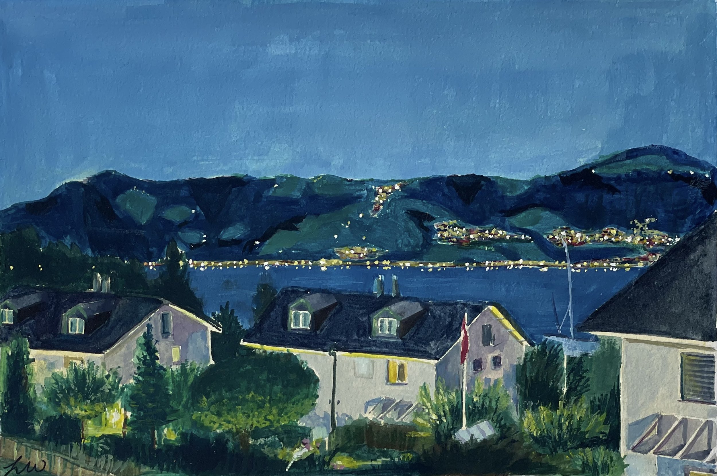 Immensee, Switzerland, 2021 | 
gouache on paper | 
12"w x 9"h
