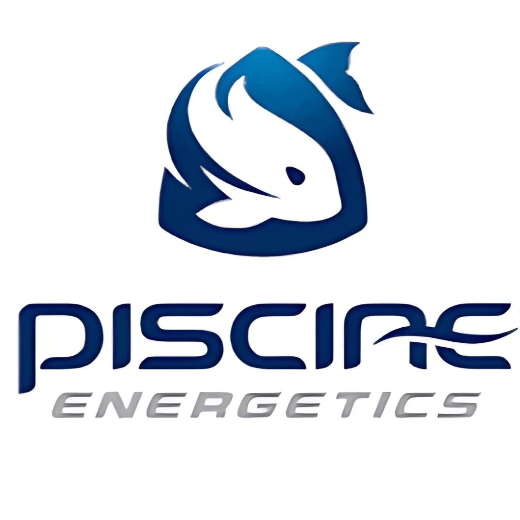 A logo featuring a stylized fish in shades of blue with the text 'PISCINE ENERGETICS' below it, with 'PISCINE' in dark blue and 'ENERGETICS' in light gray.