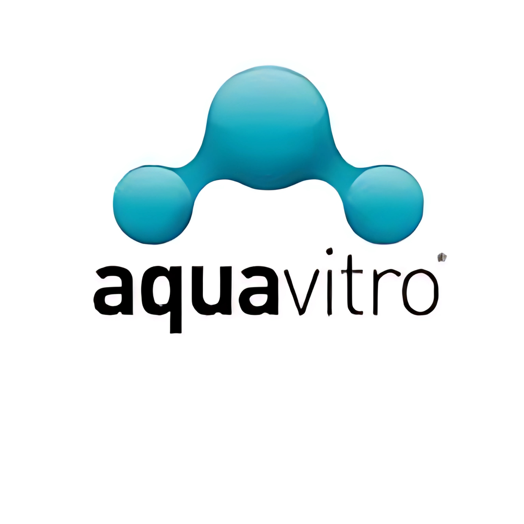 A logo featuring a blue, stylized letter 'A' with circular shapes on each end and the word 'aquaVitro' beneath it, on a white background.