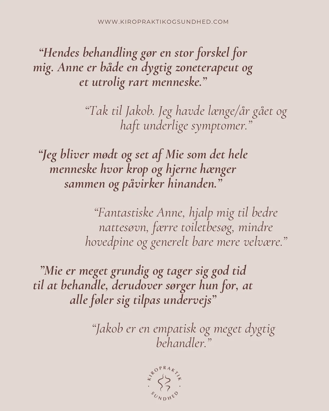 HJ&AElig;LP OS, MED AT HJ&AElig;LPE ANDRE 💚

Vi har hver dag &aelig;ren af at hj&aelig;lpe mennesker med alt fra smerter til livskriser &ndash; med ro, omsorg og faglighed.

Har vi ogs&aring; hjulpet dig?

S&aring; h&aring;ber vi, du vil bruge 2 min