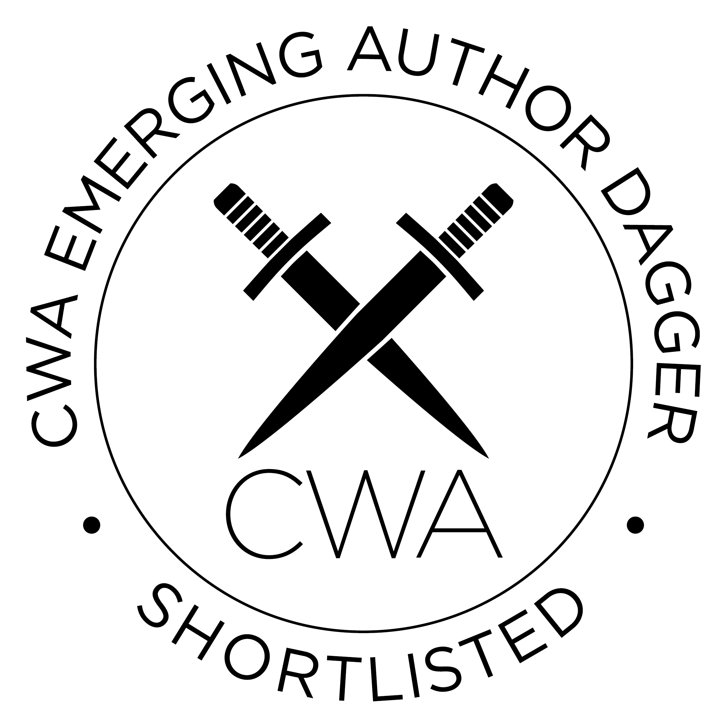 Logo indicating CWA shortlisted for a CWAs Emerging Author Dagger, featuring two crossed knives and the letters 'CWA'.