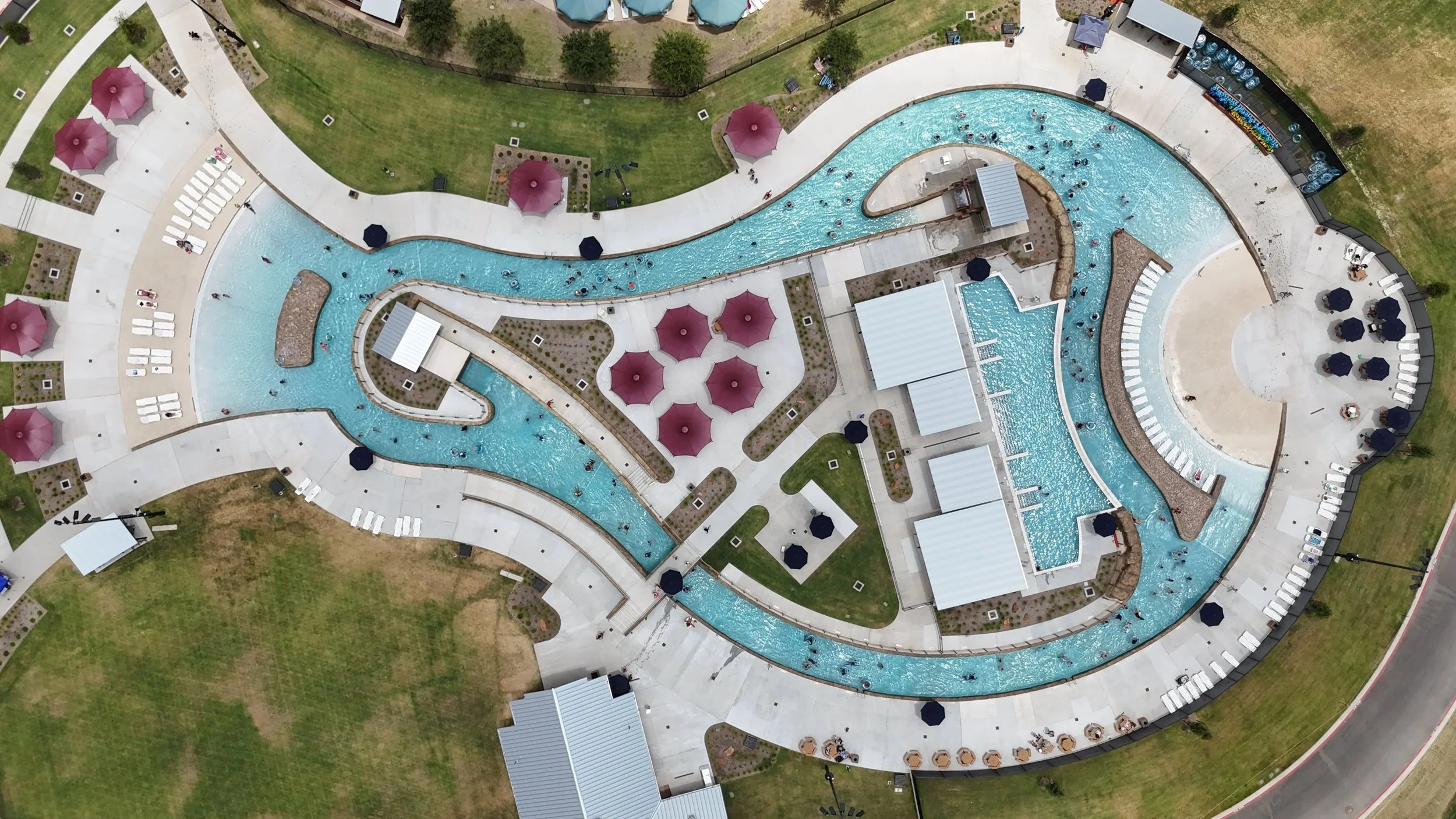 Finished project of a water park in central texas featuring artificial rock.