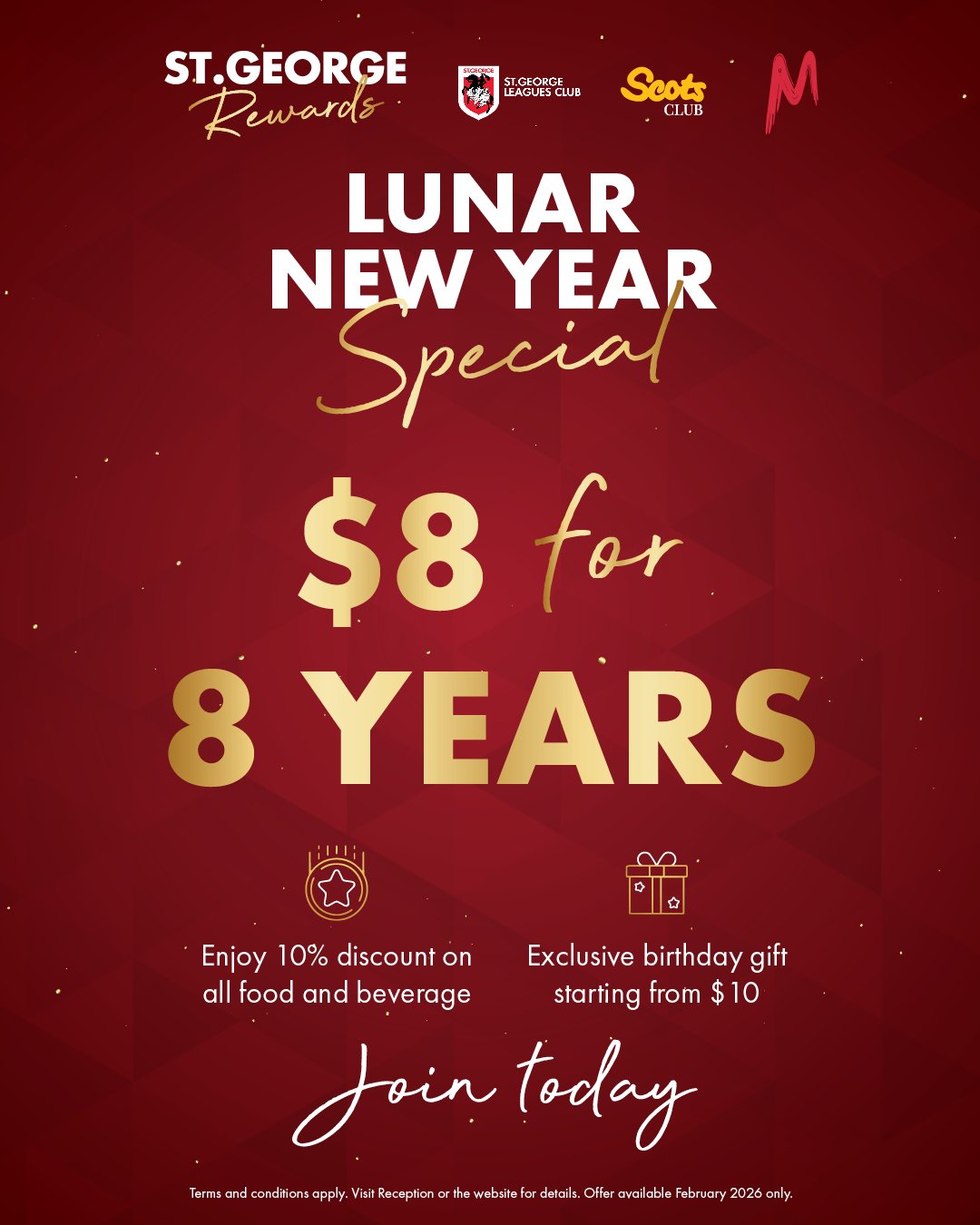 Support the club that supports us and become a member of The Scots Club! 🧧🎉

Check out this current member benefit in celebration of the Lunar New Year!

Come on down and celebrate Lunar New Year with The Scots Club!

Lunar New Year Membership Spec