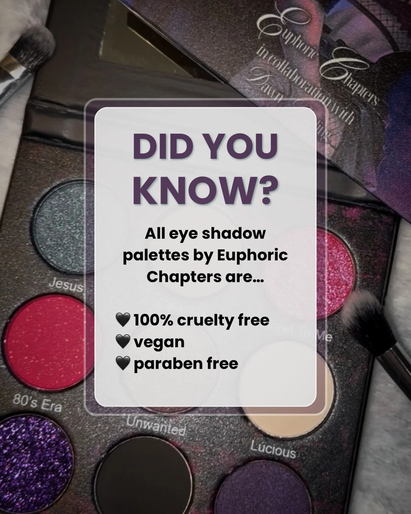 Every shade tells a story!  Clean, kind, and consciously made &mdash; vegan, cruelty-free &amp; paraben-free 💖

#euphoricchapters #bookinspired #makeup #makeuplovers #readersofinstagram #bookish #bookishmerch #bookishshop