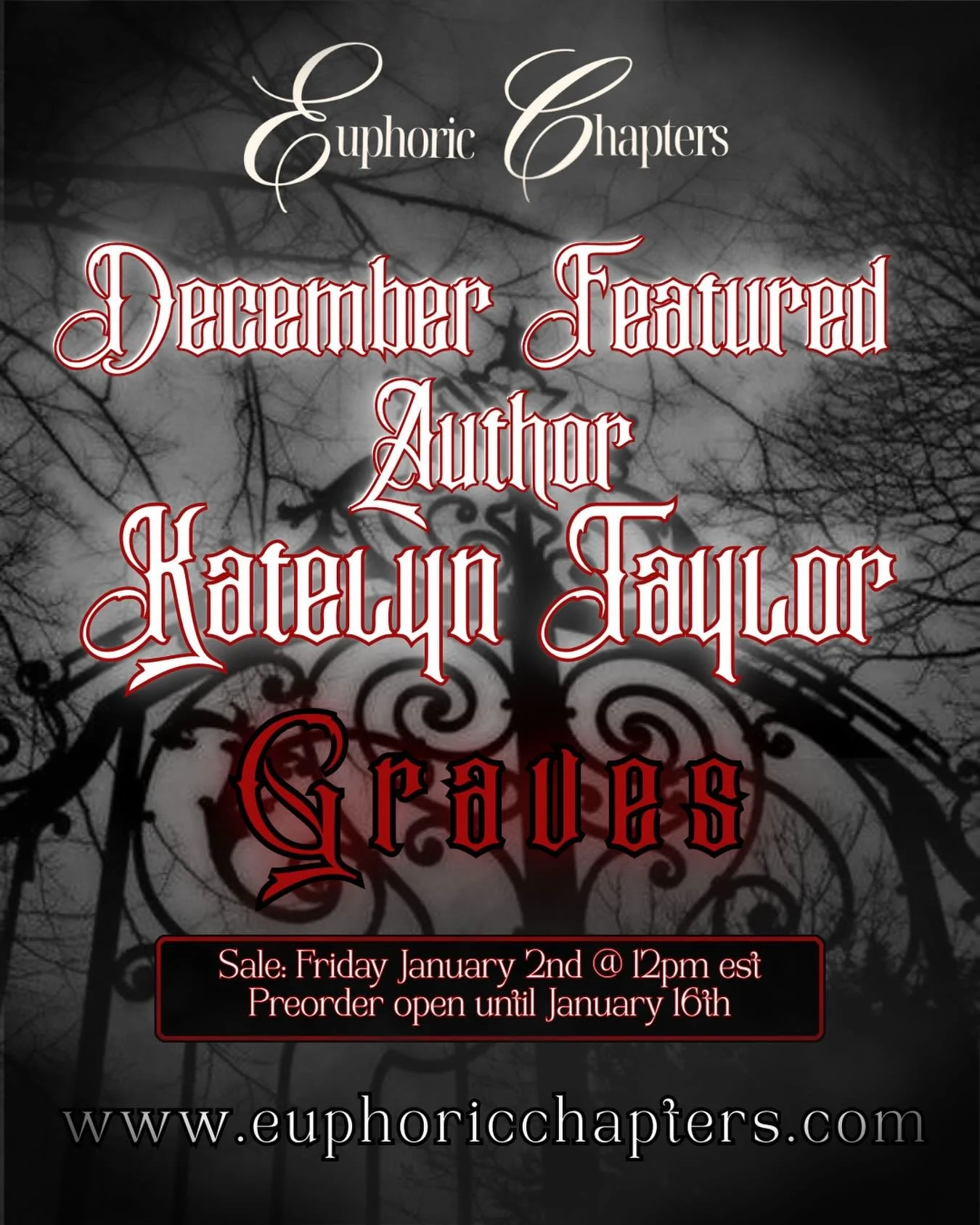 January just got darker&hellip; 🪦💀🖤 
 Euphoric Chapters is thrilled to announce that January&rsquo;s eyeshadow palette is inspired by Graves by Katelyn Taylor 🖤

Dark romance lovers, this one&rsquo;s for YOU
 ✨ 15 sultry shades ✨ Includes palette