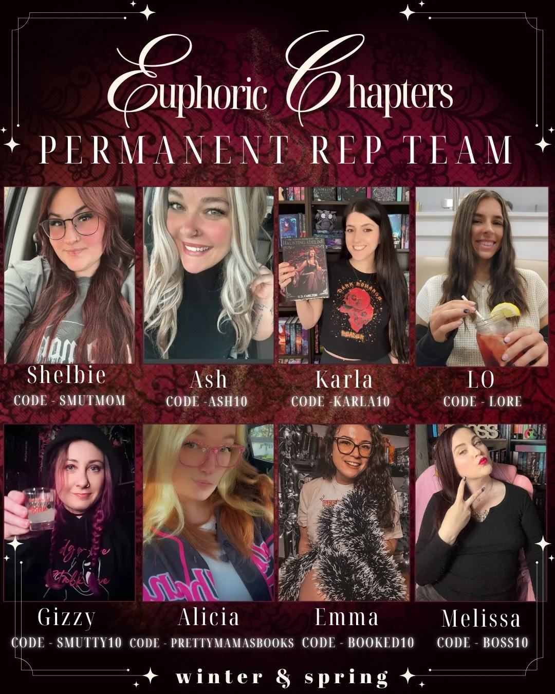 Euphoric Chapters Merch Winter-Spring and Permanent Team Announcements &hearts;️✨

It&rsquo;s that time again to announce our newest team! You&rsquo;ll see a lot of returning faces who are now the official start of our permanent rep team but be sure 