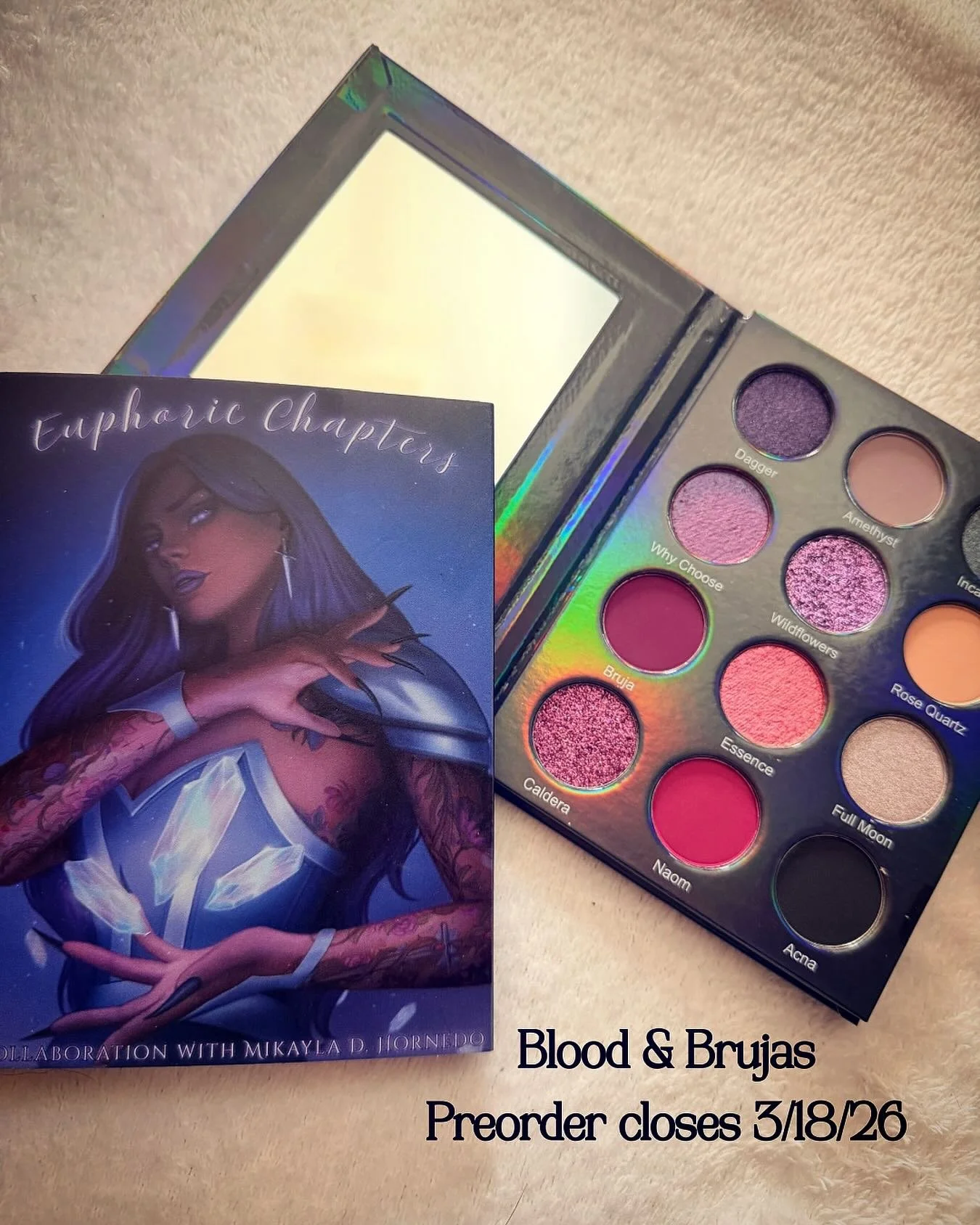 The Blood &amp; Brujas eye shadow palette preorder is close March 18, 2026 at midnight eastern!  Be sure to secure yours now ✨💜

💰 $40 + shipping 🗓️ On sale February 20th
✨ Preorder closes March 18 📦 Ships late April

#euphoricchapters #eyeshadow
