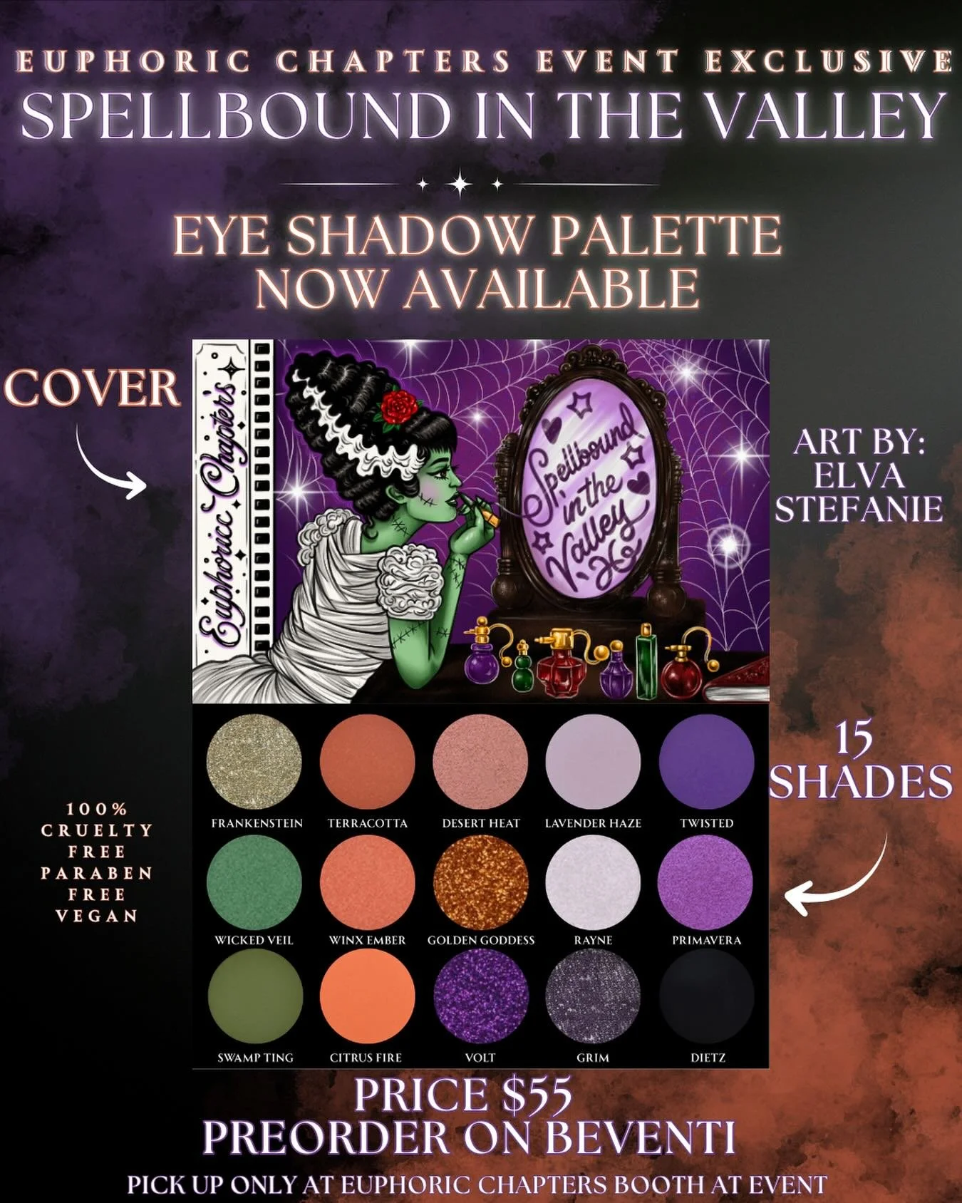 Spellbound in the Valley Event Exclusive Eye Shadow Palette 🎃🖤

Our event exclusive palette reveal is LIVE! 15 spooky shades and a bewitching cover by the owner of the event herself @theelvastefanie that is inspired by @spellboundinthevalley and of