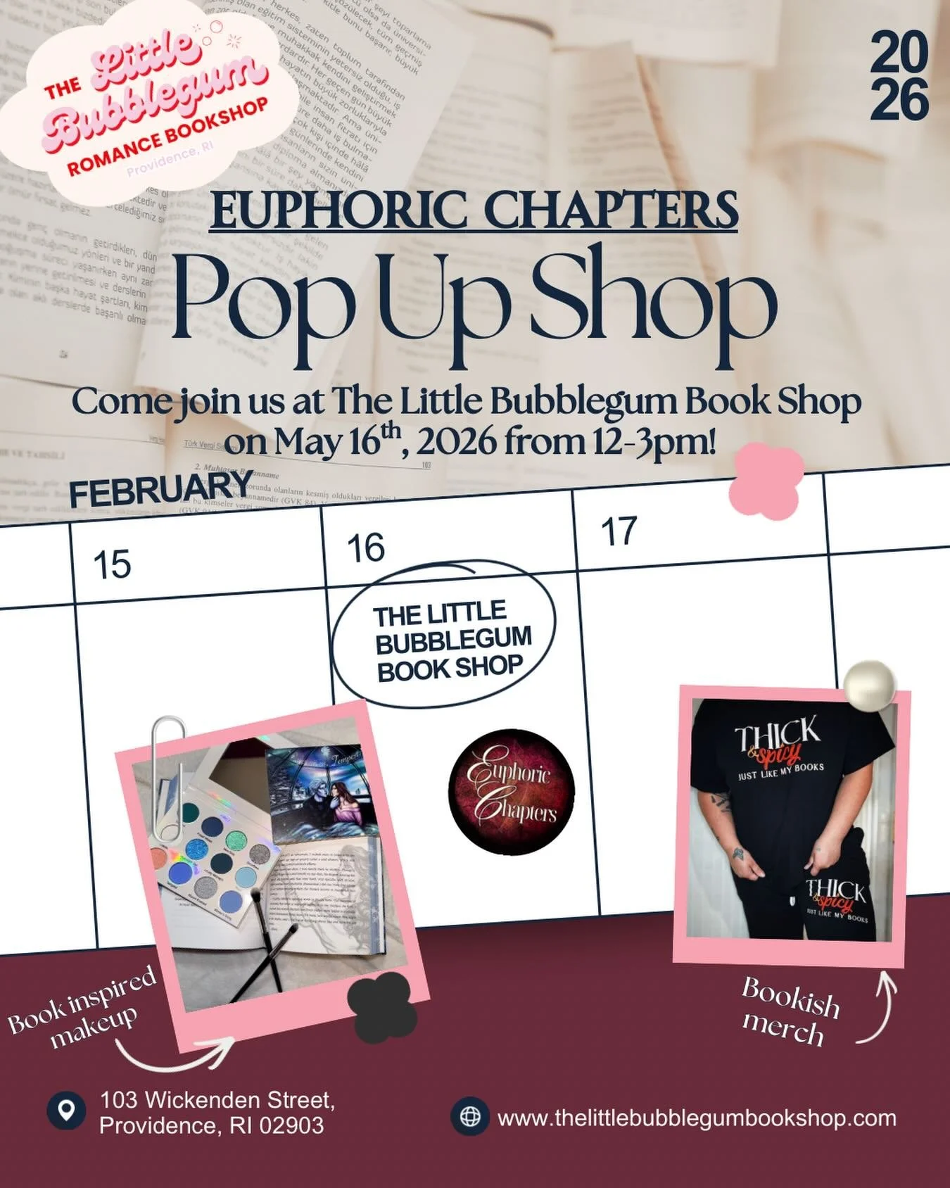 Calling all Rhode Island readers! Come stop by @thelittlebubblegumbookshop this Saturday and say hi to me at our little pop up shop &hearts;️ we&rsquo;ll be bringing bookish makeup and merch so you don&rsquo;t want to miss out ✨ #thelittlebubblegumbo