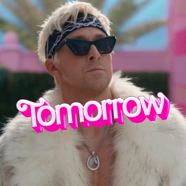 BARBIE_TomorrowCountdown_1x1_20s_AV_Texted_Preview_Social_Barbie.gif