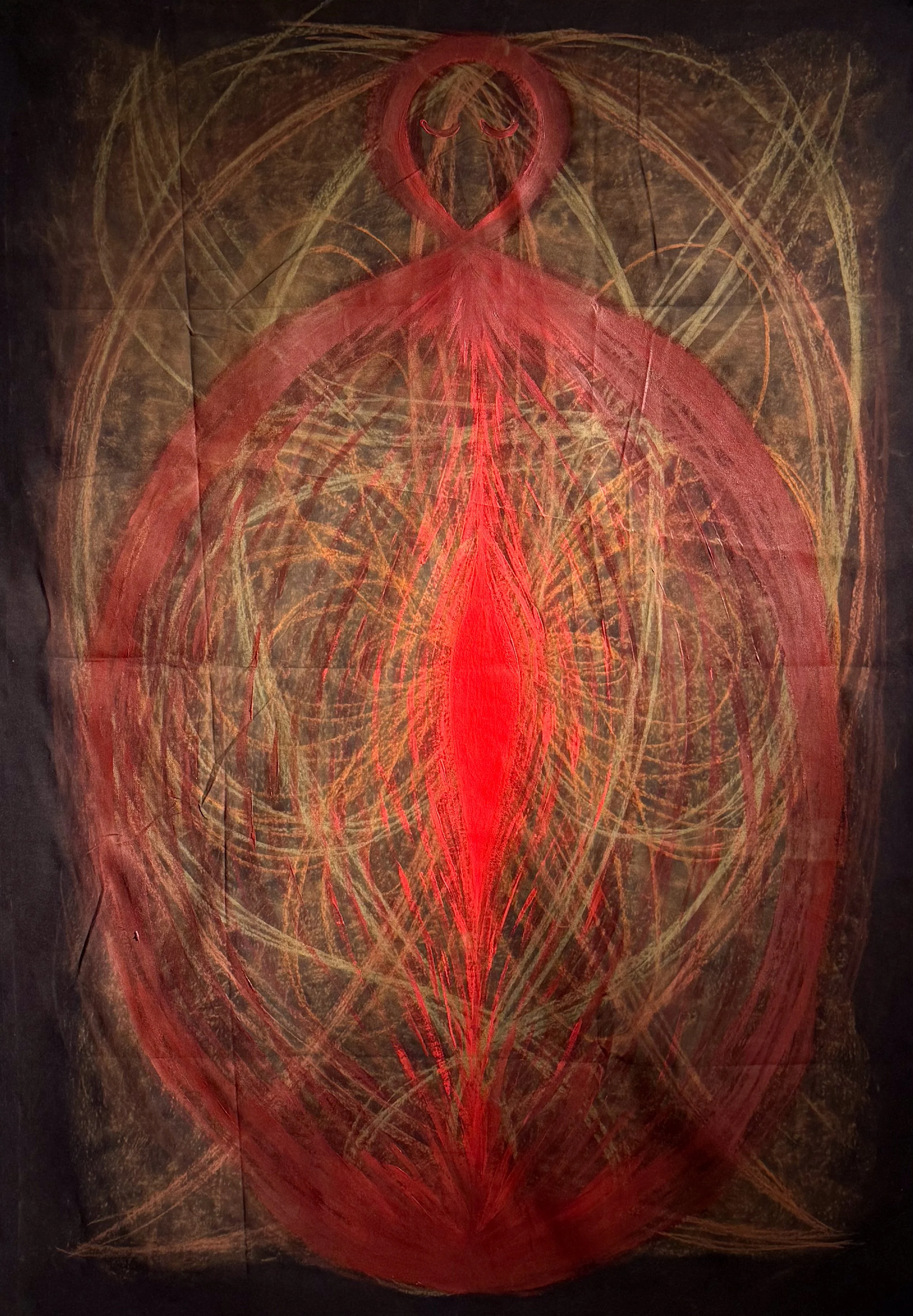 Self Portrait, 2026, chalk pastel and acrylic on fabric