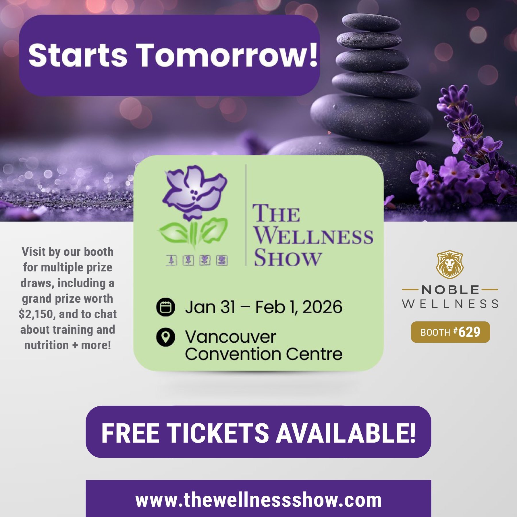The Wellness Show starts tomorrow!

Come visit Noble Wellness on the show floor (Booth 629) to enter our GRAND PRIZE draw: an 8‑Week Premium Coaching Program valued at $2,150! Or enter online here: https://www.noblewellness.ca/contest

🎉 Grab exclus