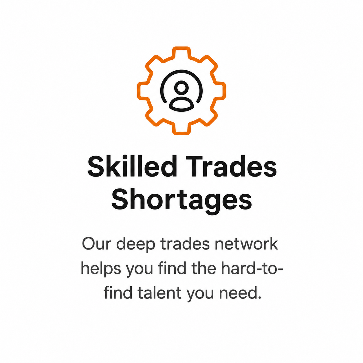 Logo with a gear and person icon above the words "Skilled Trades Shortages" and a description about a trades network helping find hard-to-find talent.