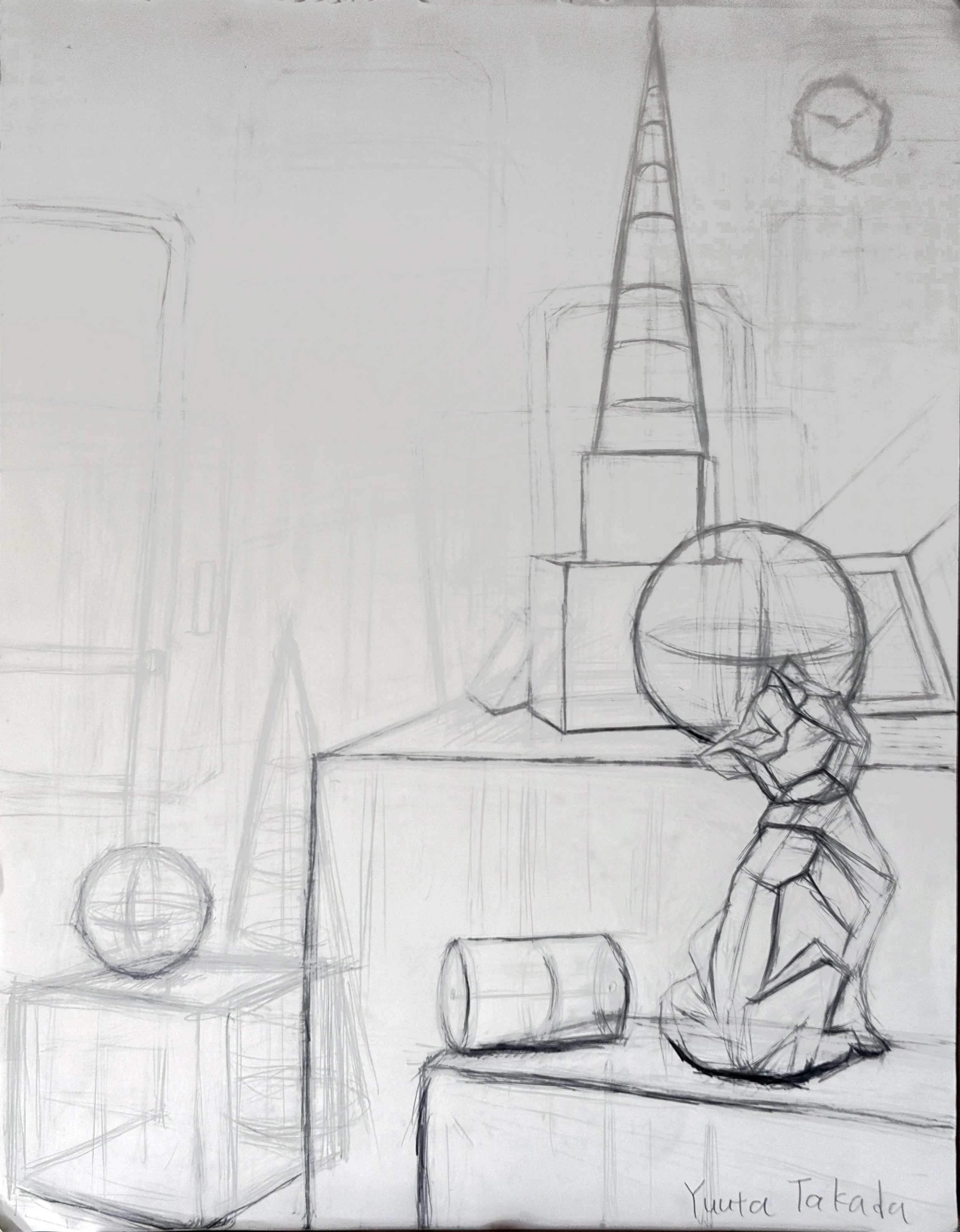 Title: Practice Drawing ----
Unlike the first drawing, which was self-arranged, this work was drawn from a still life prepared by the instructor. The composition included multiple objects with varied heights and positions extending in all directions,