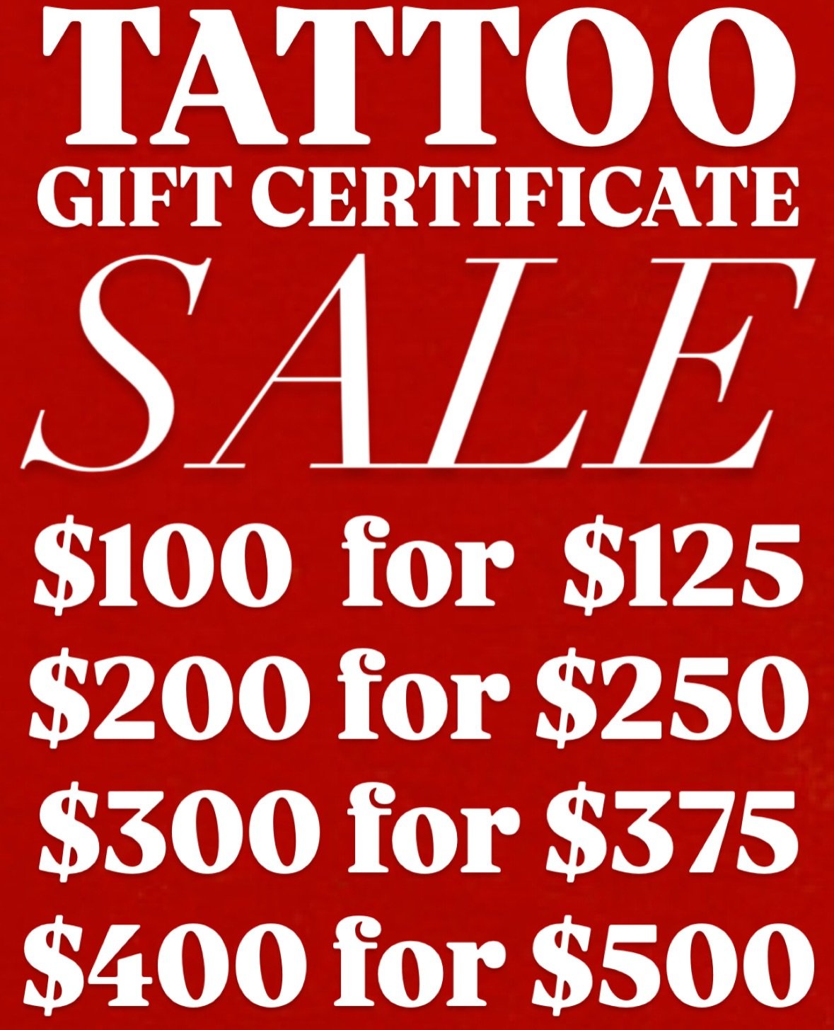Give the gift that lasts forever 🎁

This Black Friday we&rsquo;re adding an extra $25 toward your gift certificate for every $100 spent. A small thank you to all our friends and clients.

&hearts;️ Friday the 28th only
&hearts;️ Cash or Venmo accept