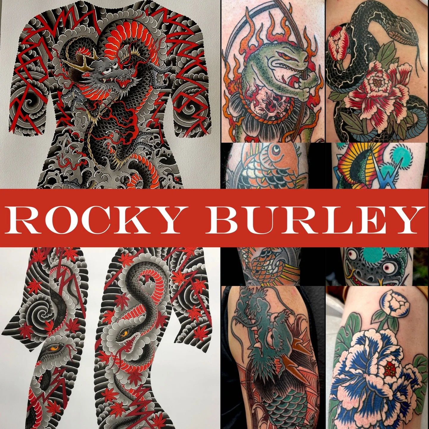🌟 @rockyburley 🌟 is accepting appointments at both shops! Versatile in styles from Japanese traditional and realism to fine-line pieces. Open to large back pieces, sleeves, or small bangers. Guest spotting occasionally, so DM or ☎️ us for availabil