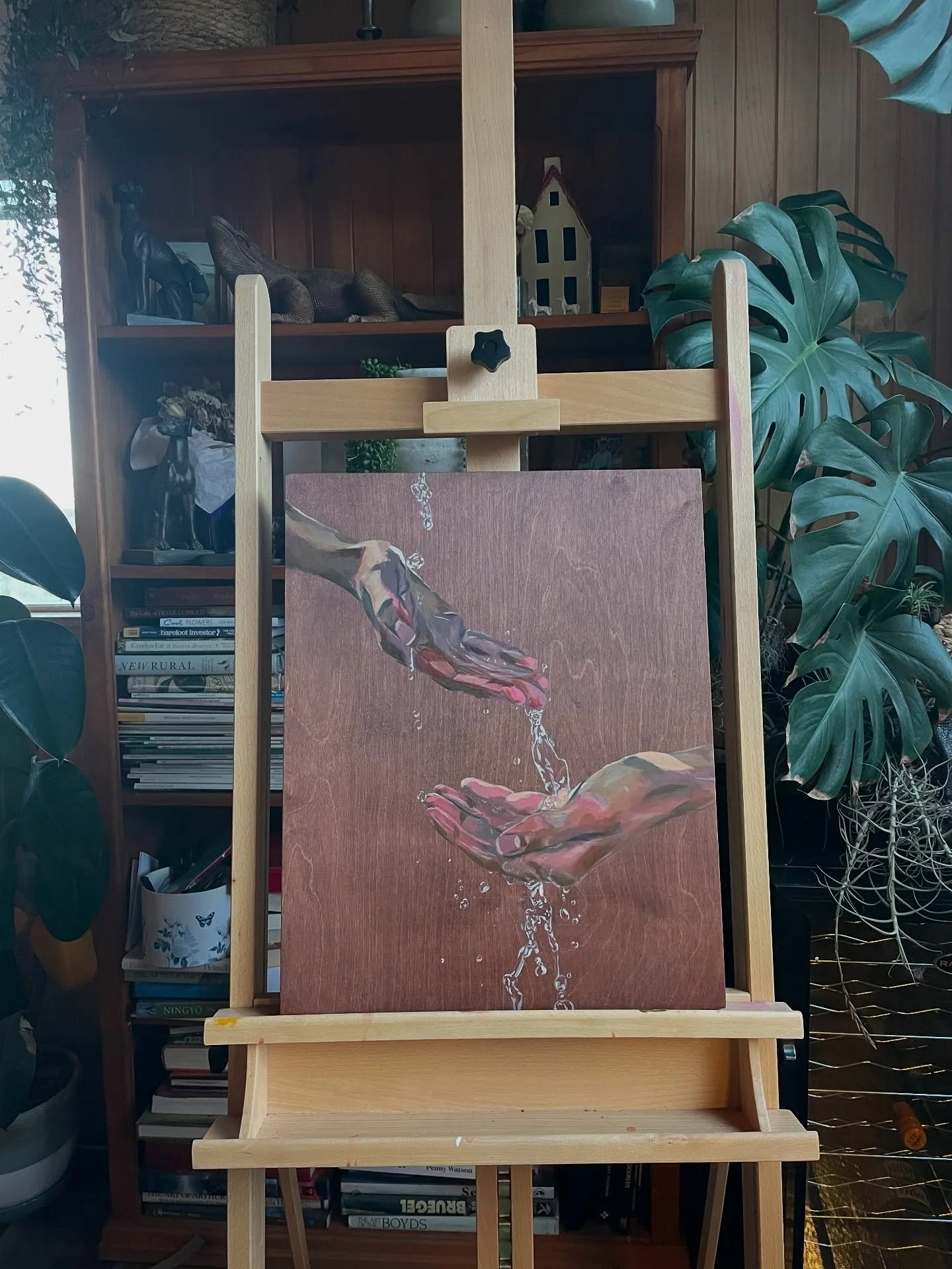 Catch 2025
Acrylic, soft pastel and wood stain on wooden board