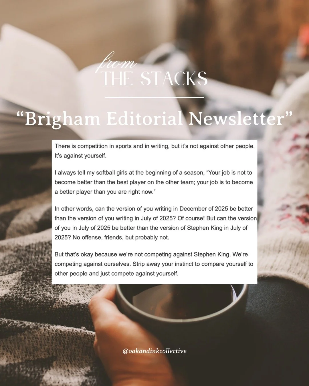 In a world of cluttered inboxes, you will WANT to make space for this Substack. 

Joel Brigham (of Brigham Editorial) writes a monthly newsletter with timely and engaging stories about... well, story! 

Ginger initially recommended this newsletter fo