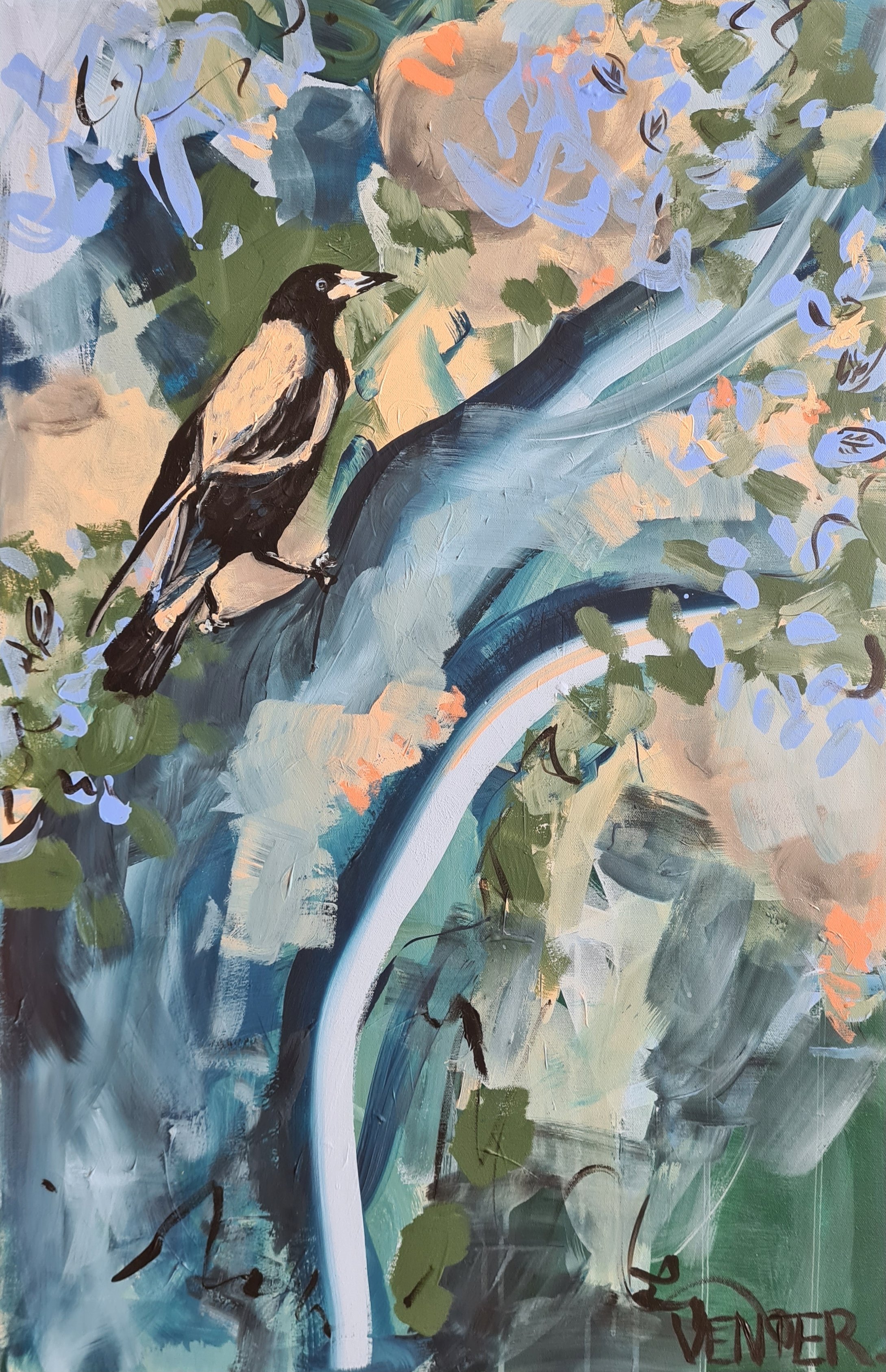 "Keeper of the Wild" – A lone magpie in a tree, embodying wisdom, protection, and balance.
$980