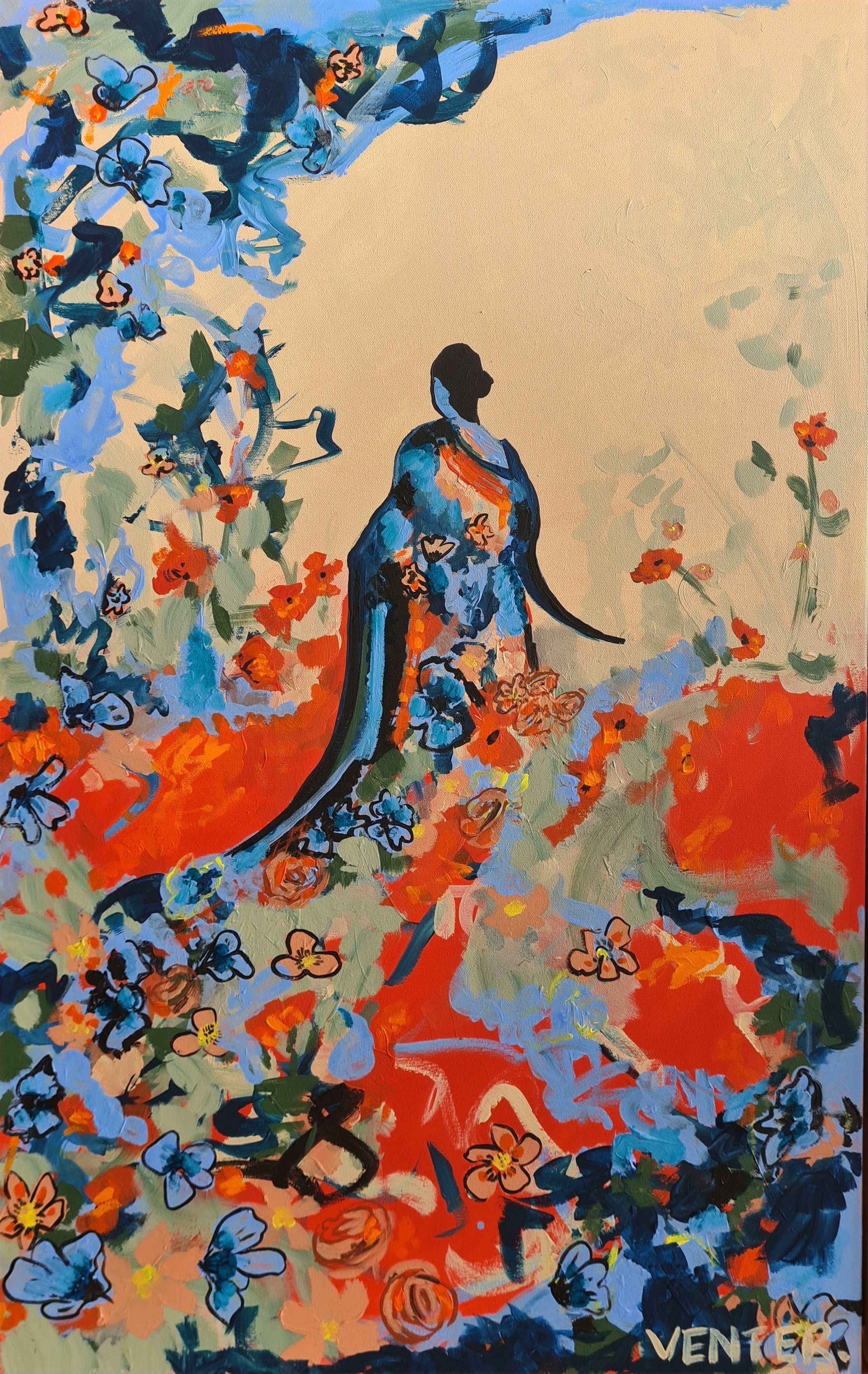 "Veil of Petals" – A larger flower spirit turned away, symbolising transition, unseen realms, and the quiet strength of growth.
$980