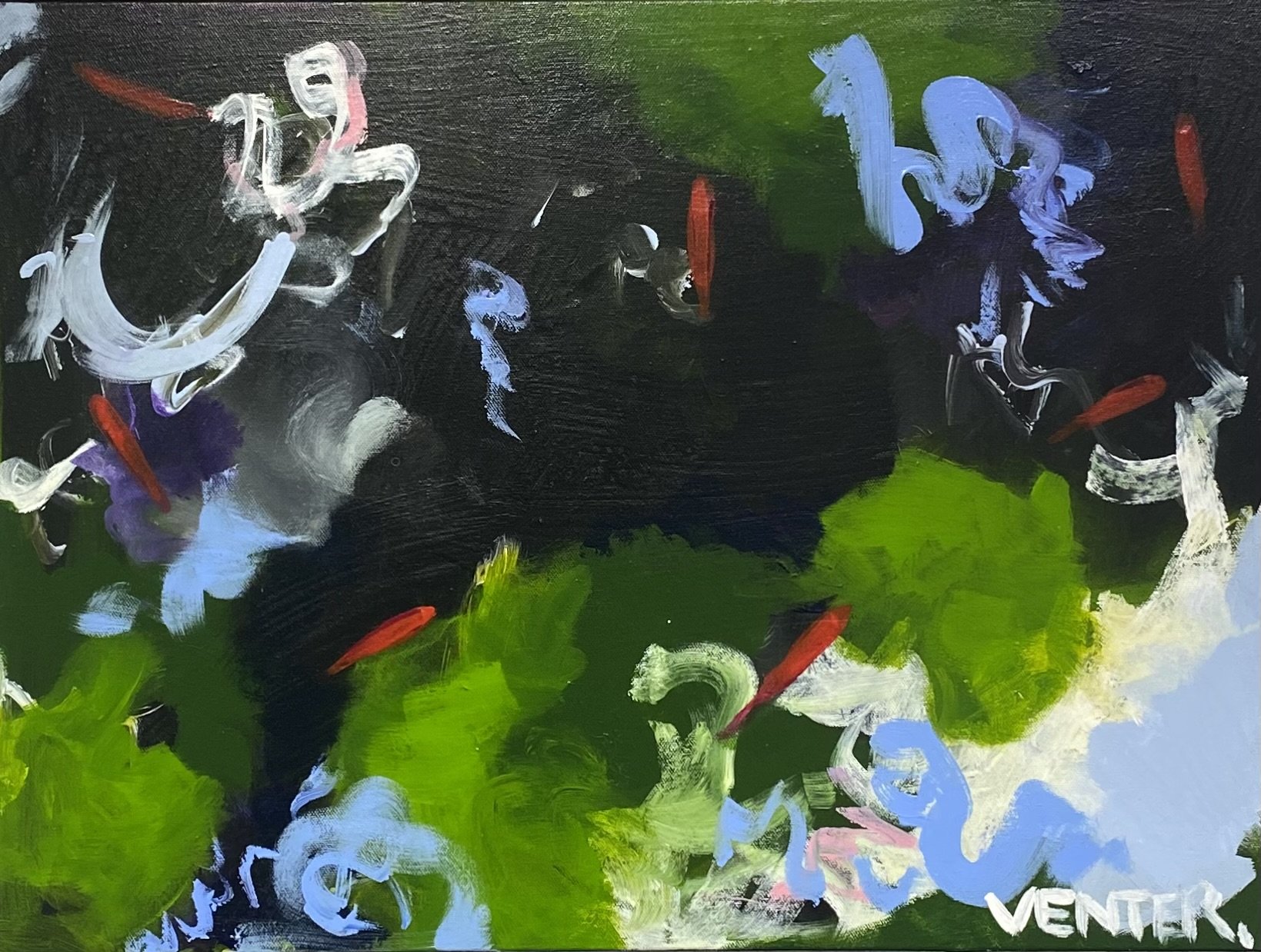 Title: “Echoes of Light”
A smaller abstract interplay of light and foliage, evoking a sense of underwater serenity. The combination of 7 goldfish, particularly with the balance of gold/red and black fish, invites positive energy, promotes financia