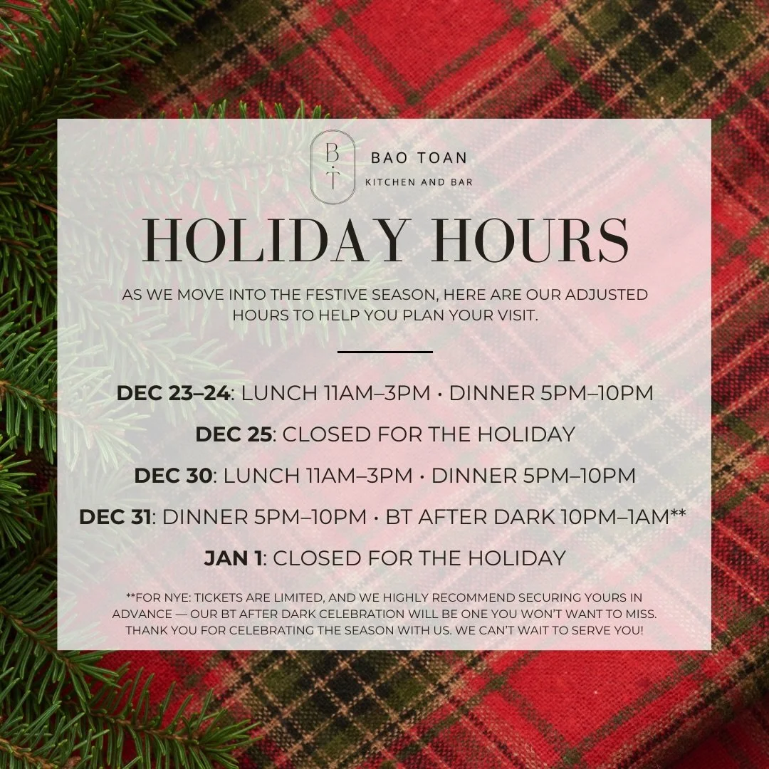 Holiday hours incoming! 🎄
Make your plans, bring your appetite&hellip; and don&rsquo;t forget the after party 👀
BT After Dark: NYE Edition is a ticketed event and seats will disappear fast. Grab yours through the link in our bio! 🥂💋