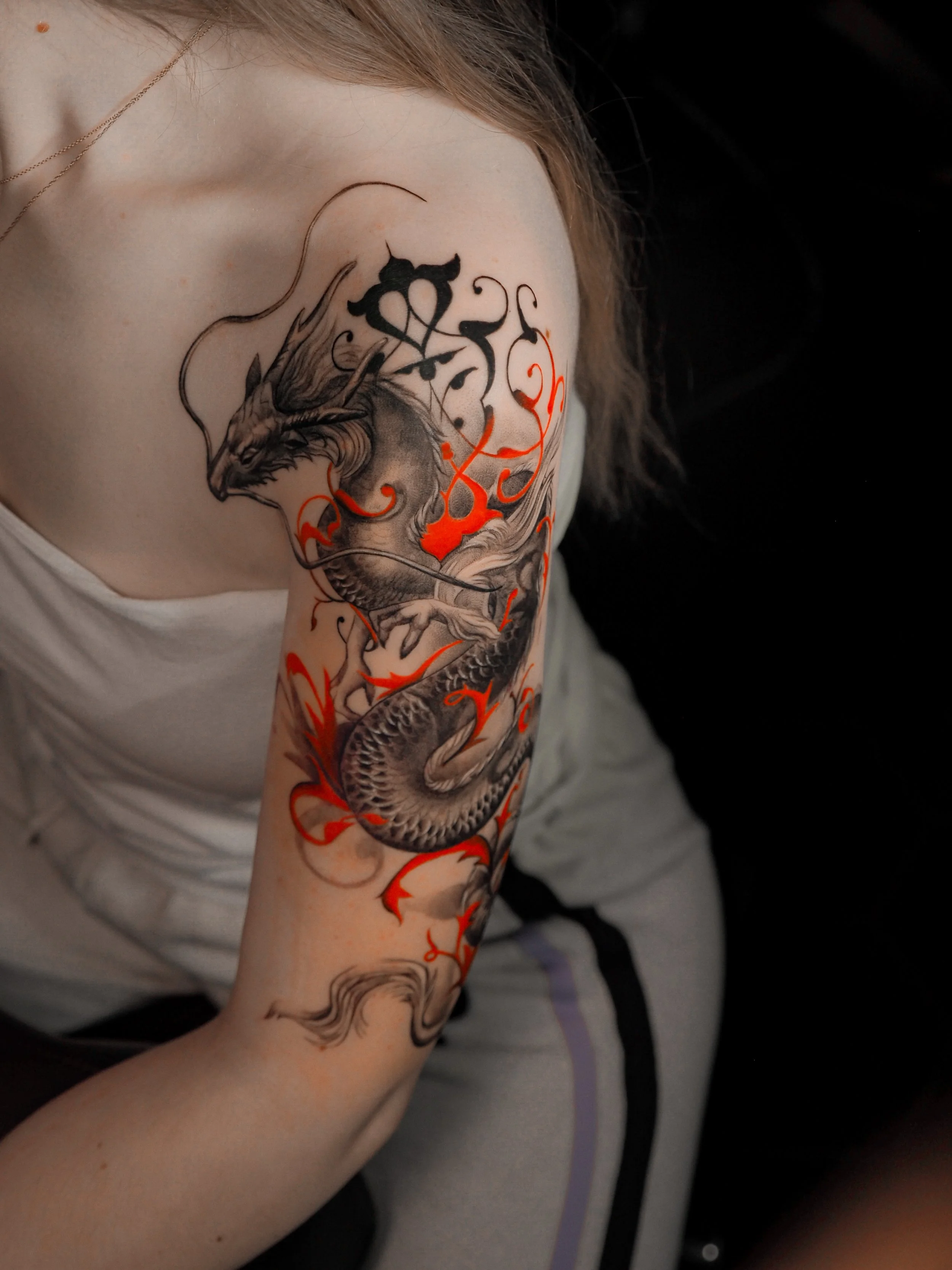 dragon tattoo red ink custom design 