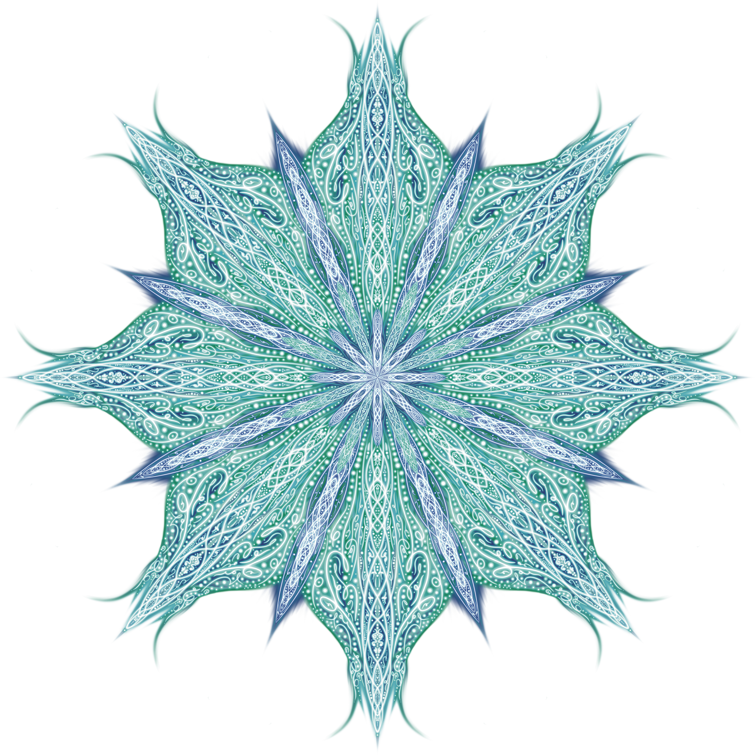 a blue, green, aqua, marine colored mandala light code