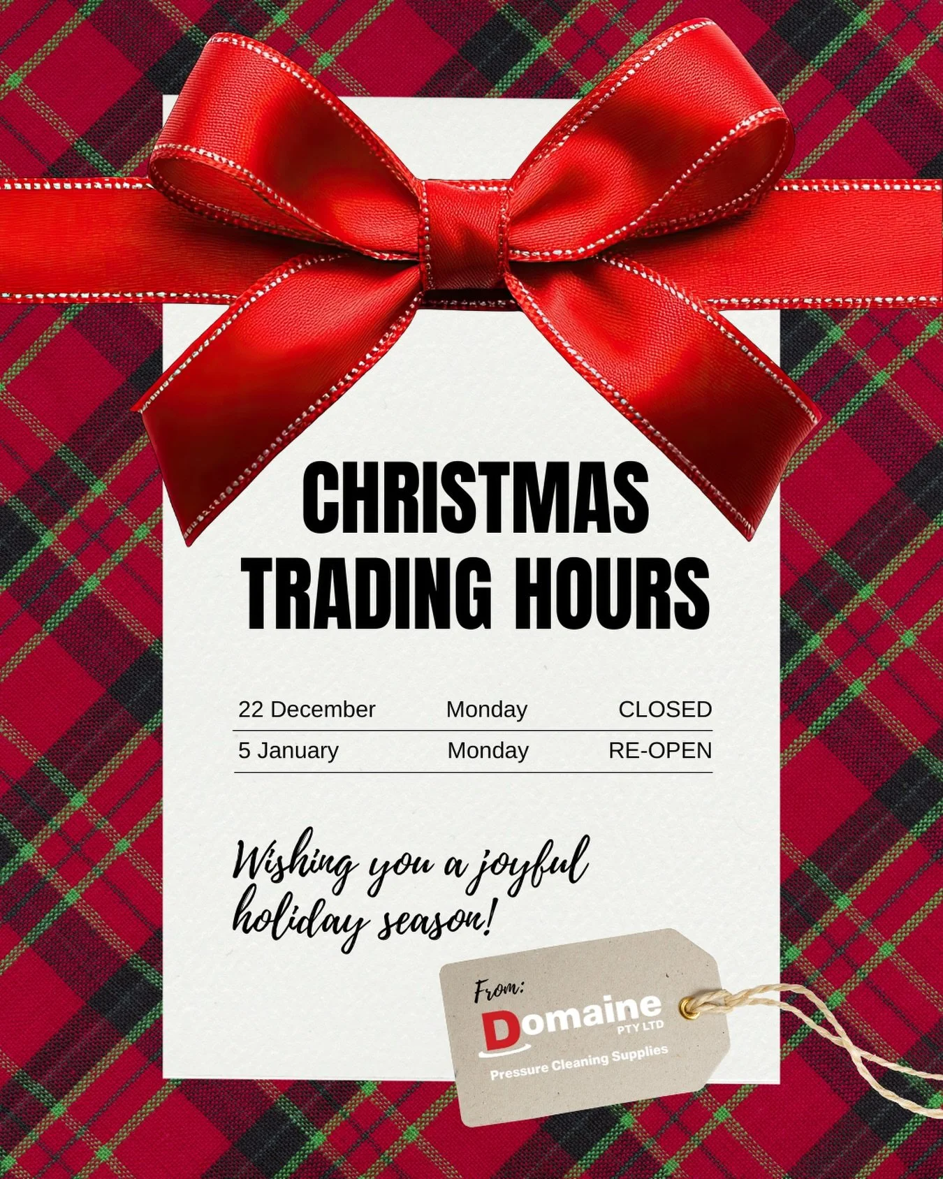 Christmas Closure Dates! 🎅

Only two weeks to go before we close for the Christmas break! 
Pop in and grab anything you need - or treat yourself to a well-earned present 🎁 
Thank you for all your incredible support this year. Can&rsquo;t wait to do