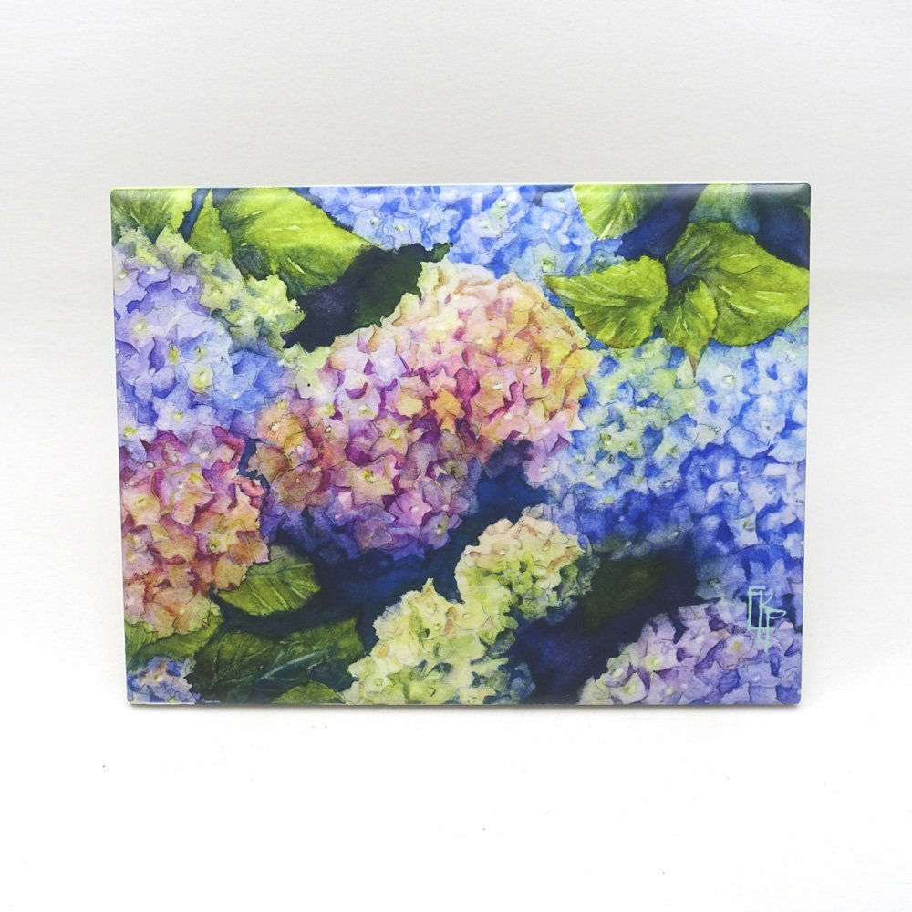 Hydrangeas pink and blue rectangular tile / trivet